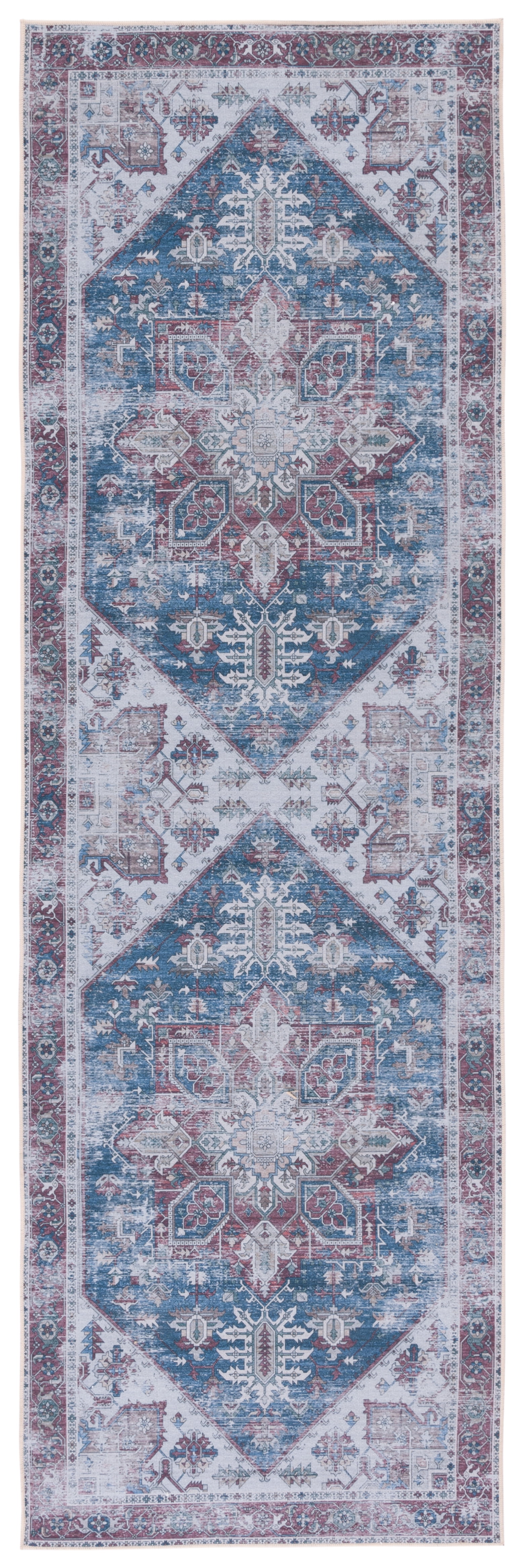 SAFAVIEH Tappeto Tradizionale Rug Ideale per aree ad alto passaggio - Lavabile in Lavatrice e Antiscivolo - Tucson Collection, A Pelo Corto, in Blu e Rosso, 152 X 244 cm