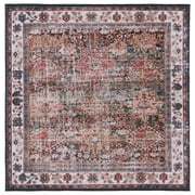 SAFAVIEH Tucson Faith Oriental Machine Washable Area Rug, Ivory/Green, 4' x 4' Square
