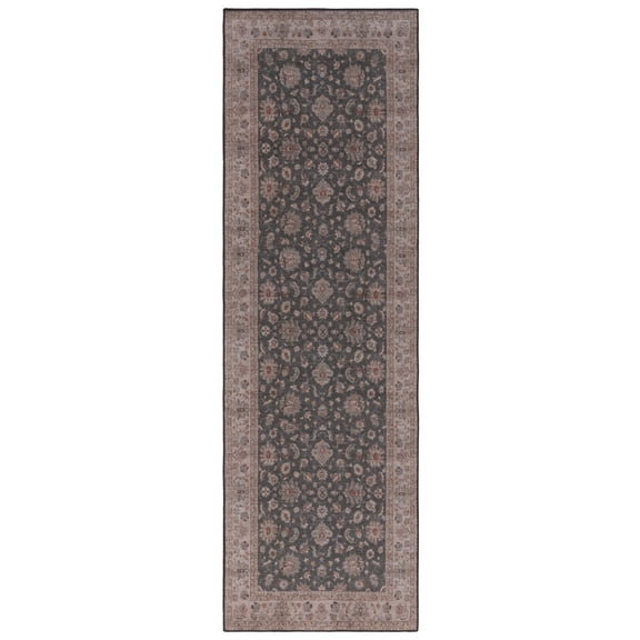 SAFAVIEH Tucson Leah Oriental Machine Washable Runner Rug, Dark Grey/Beige, 2'6" x 6'