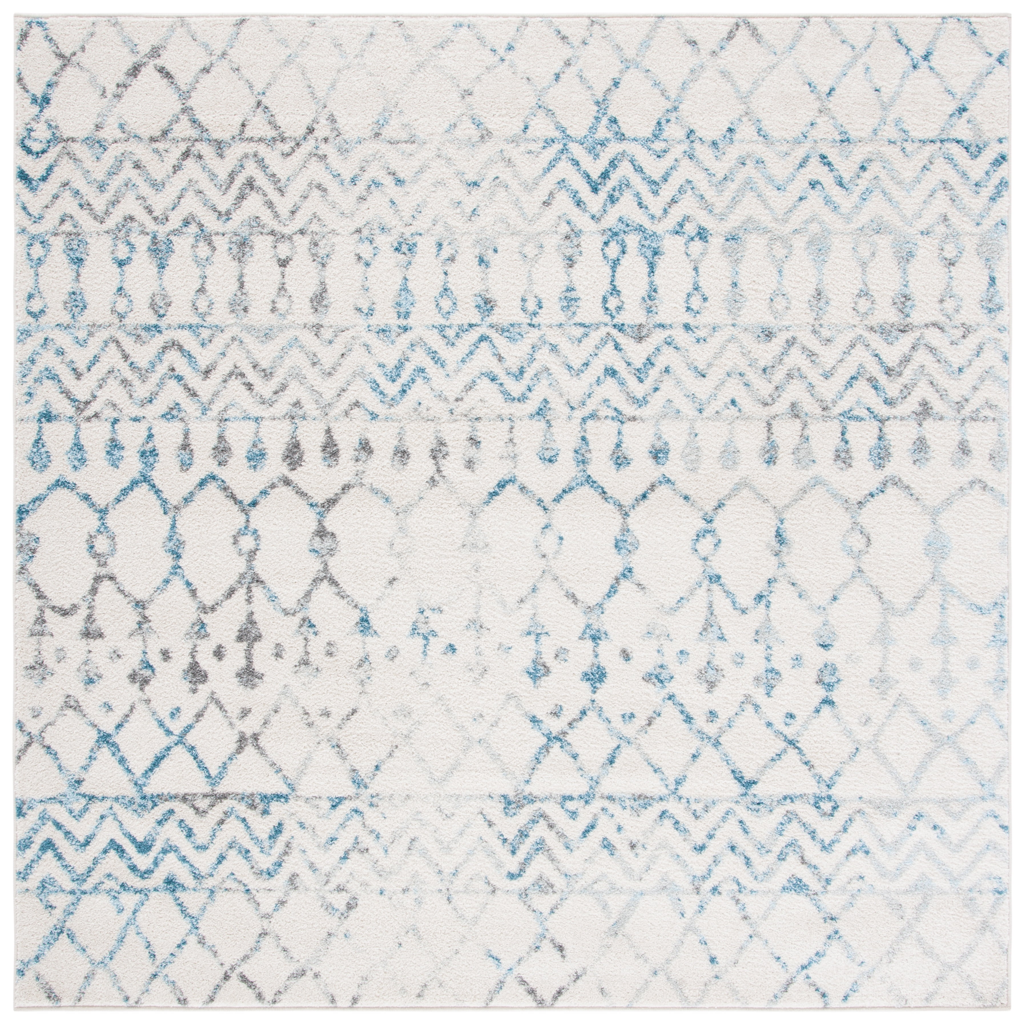 Ivory and Turquoise Square Hand-knotted Area Rug