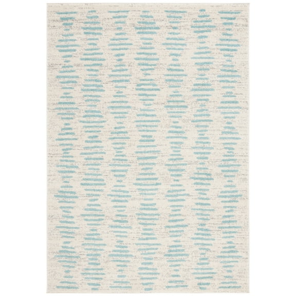 SAFAVIEH Tulum Lancaster Geometric Striped Area Rug, Ivory/Turquoise, 5'5" x 7'7"