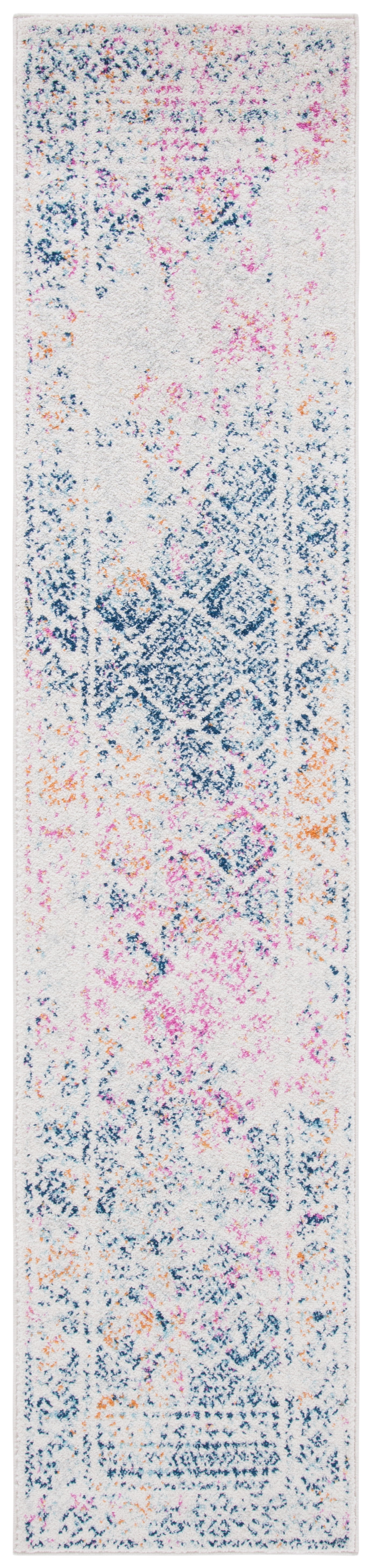 Ivory & Dark Blue Hand-Knotted Boho Chic Synthetic Rug - 2'x5'