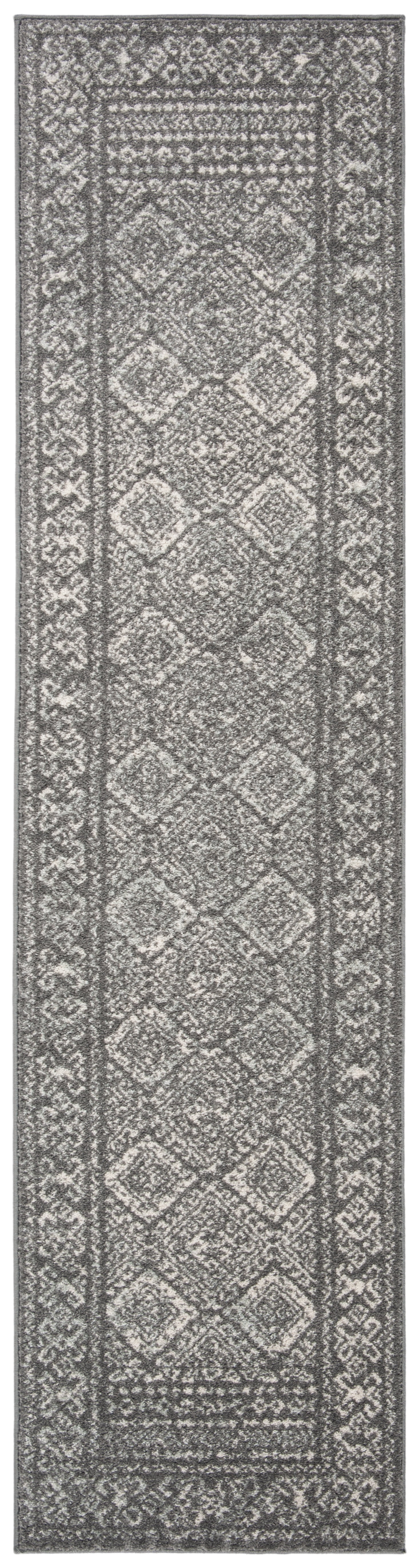 Dark Grey and Ivory Synthetic Runner Rug, 2' x 7'