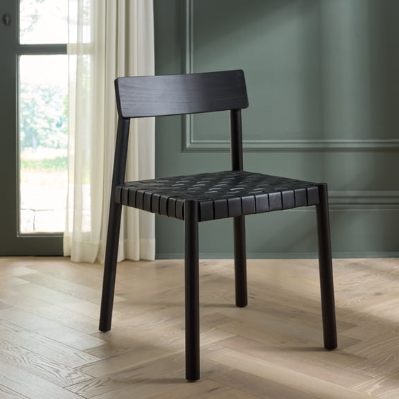 Safavieh Tyde Modern Leather and Wood Dining Side Chairs, Black