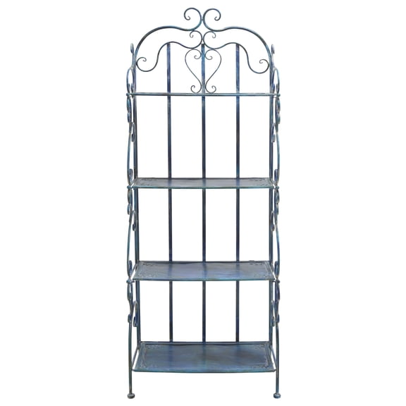 Safavieh Tyrique Outdoor Iron 4 Tier Shelf, Mossy Blue