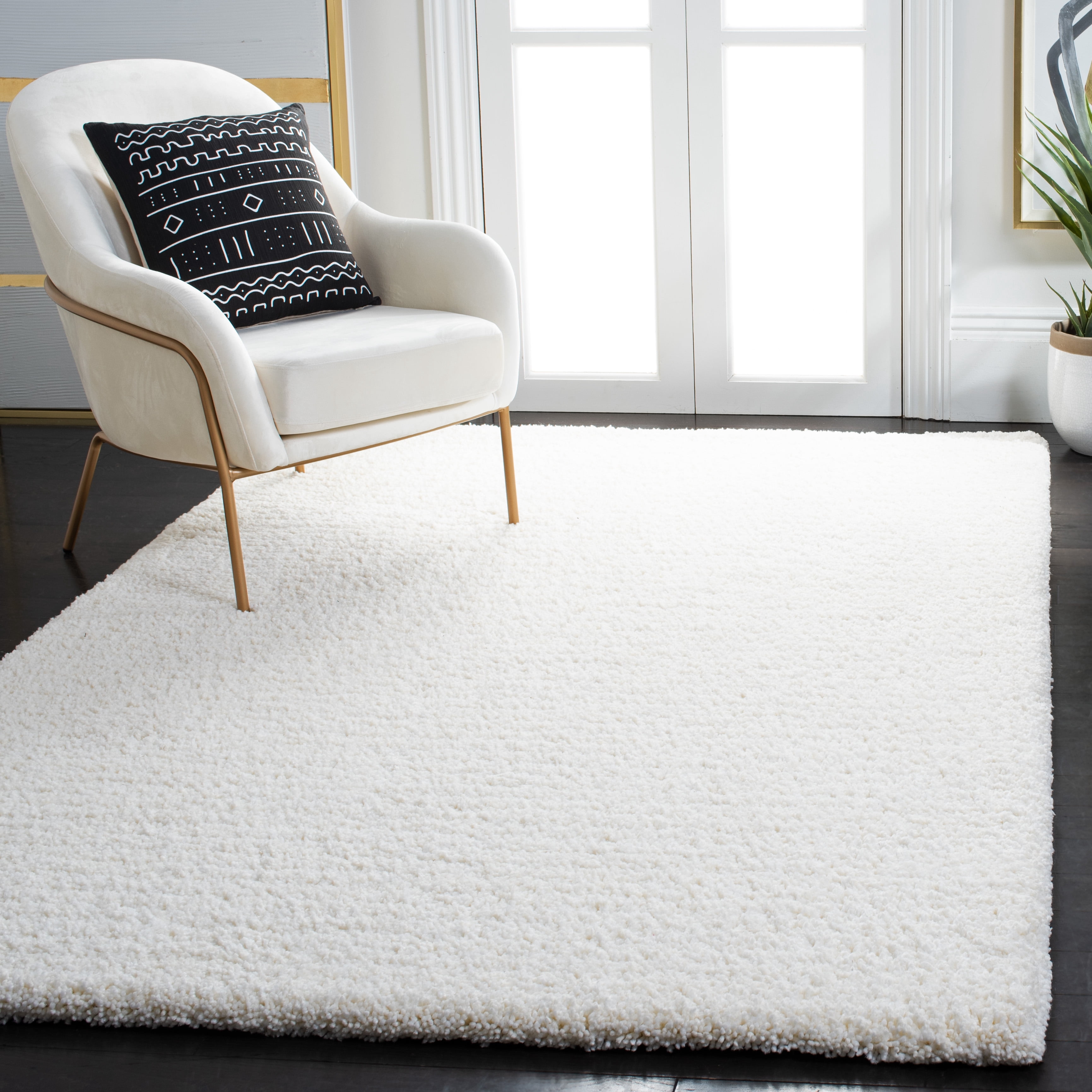 Safavieh Ultimate Atanas Solid Polyester Shag Area Rug, Ivory, 6' x 9'