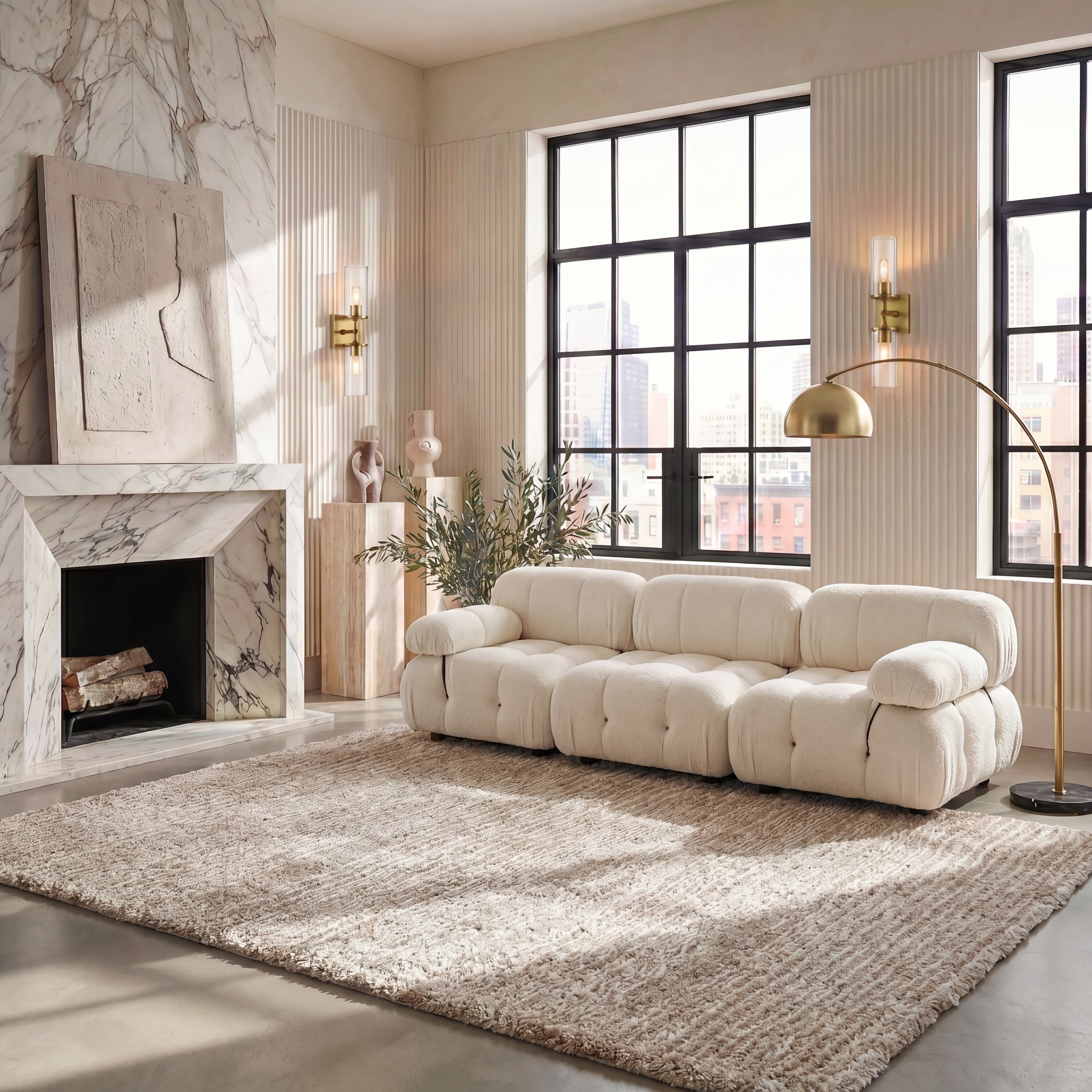 Safavieh Ultimate Atanas Solid Polyester Shag Area Rug, Sand/Ivory, 6' x 9'