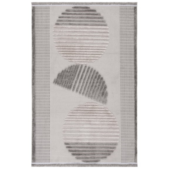 SAFAVIEH Urban Merrick High Low Double Circle Striped with Fringe Area Rug, Grey/Light Grey, 4' x 6'