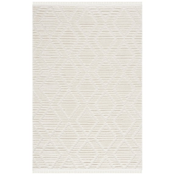 SAFAVIEH Urban Drew High Low Trellis with Fringe Area Rug, Ivory, 3' x 5'