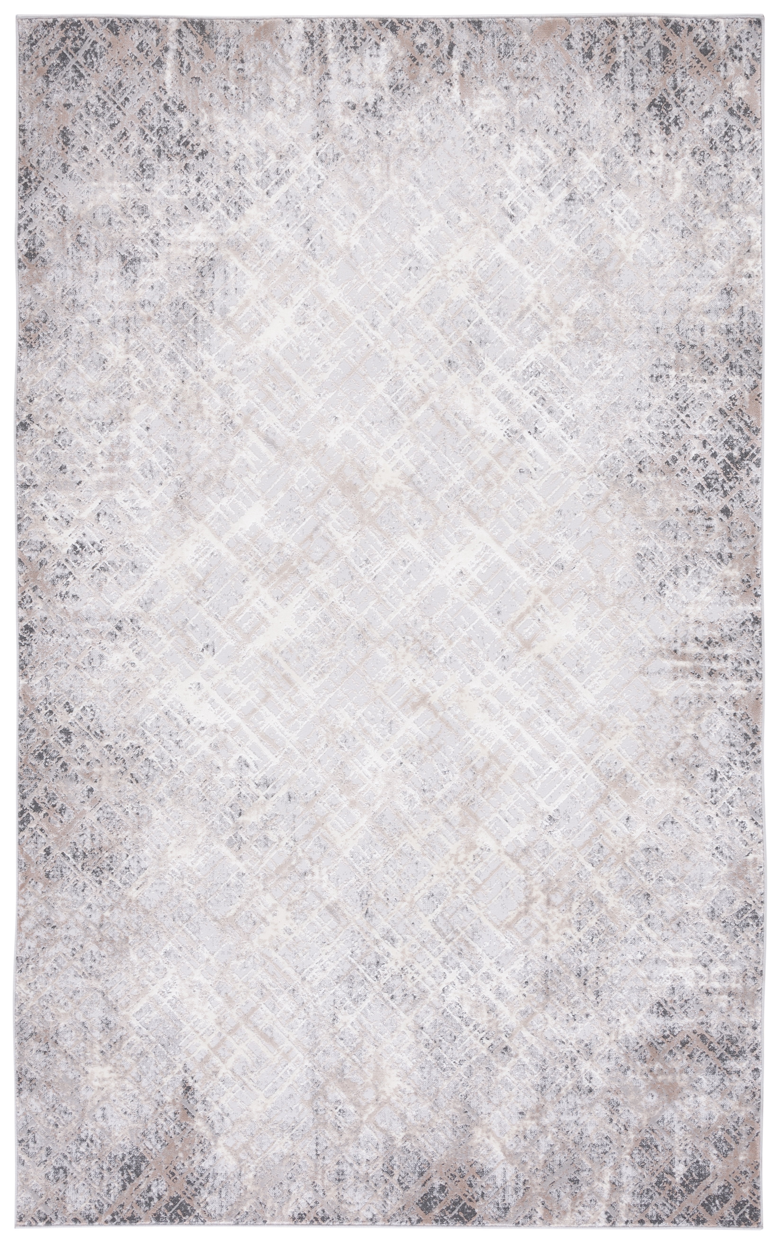 Beige and Grey Abstract Hand-Knotted Synthetic Area Rug