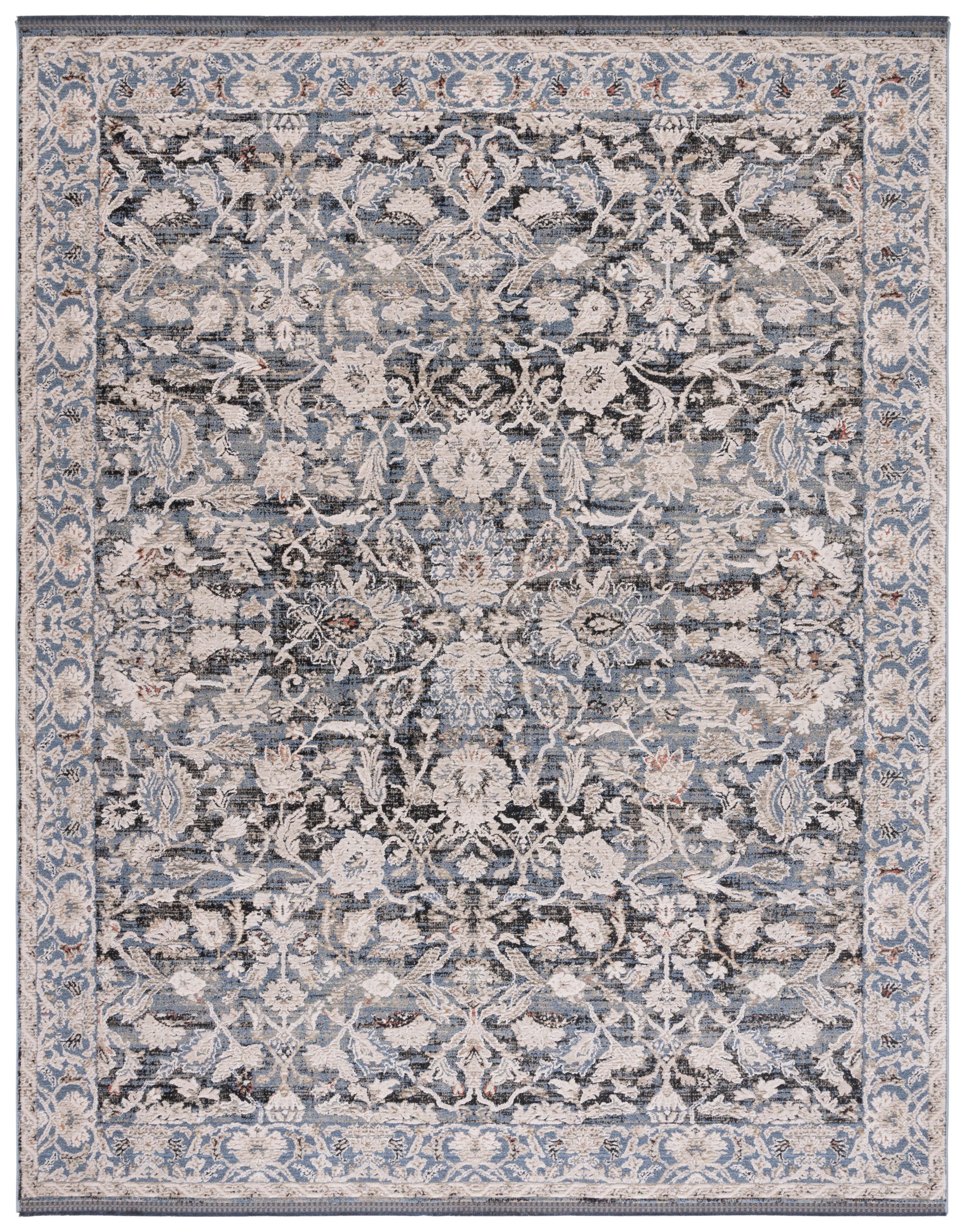Ivory and Navy Hand-Knotted Wool Area Rug 8' x 10'
