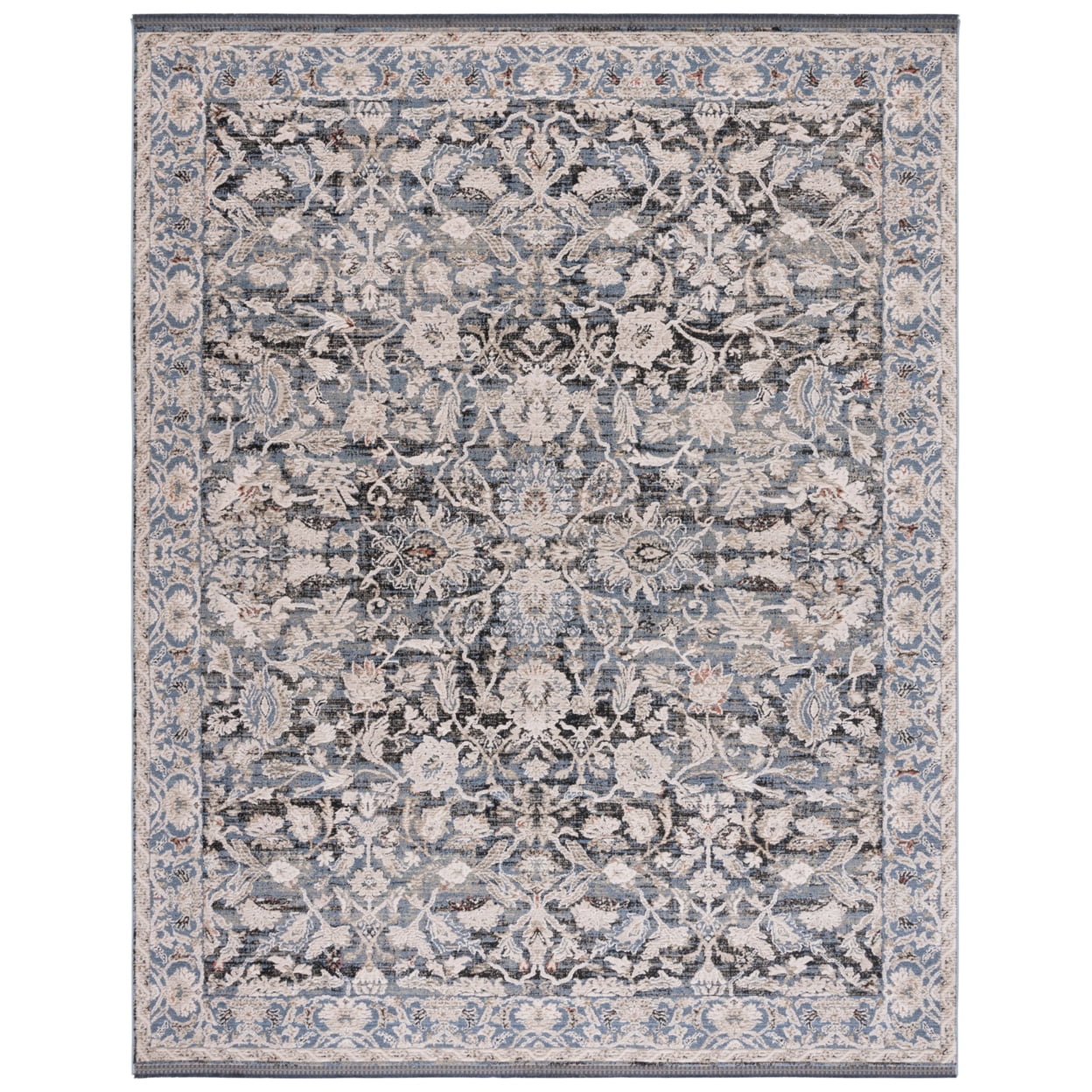 Ivory and Navy Hand-Knotted Wool Area Rug 8' x 10'