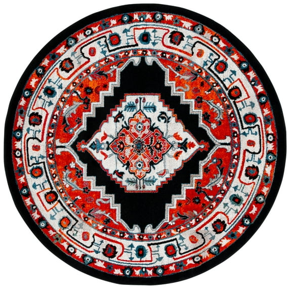 SAFAVIEH Vintage Hamadan Caylee Medallion Area Rug, Red/Black, 6'7" x 6'7" Round