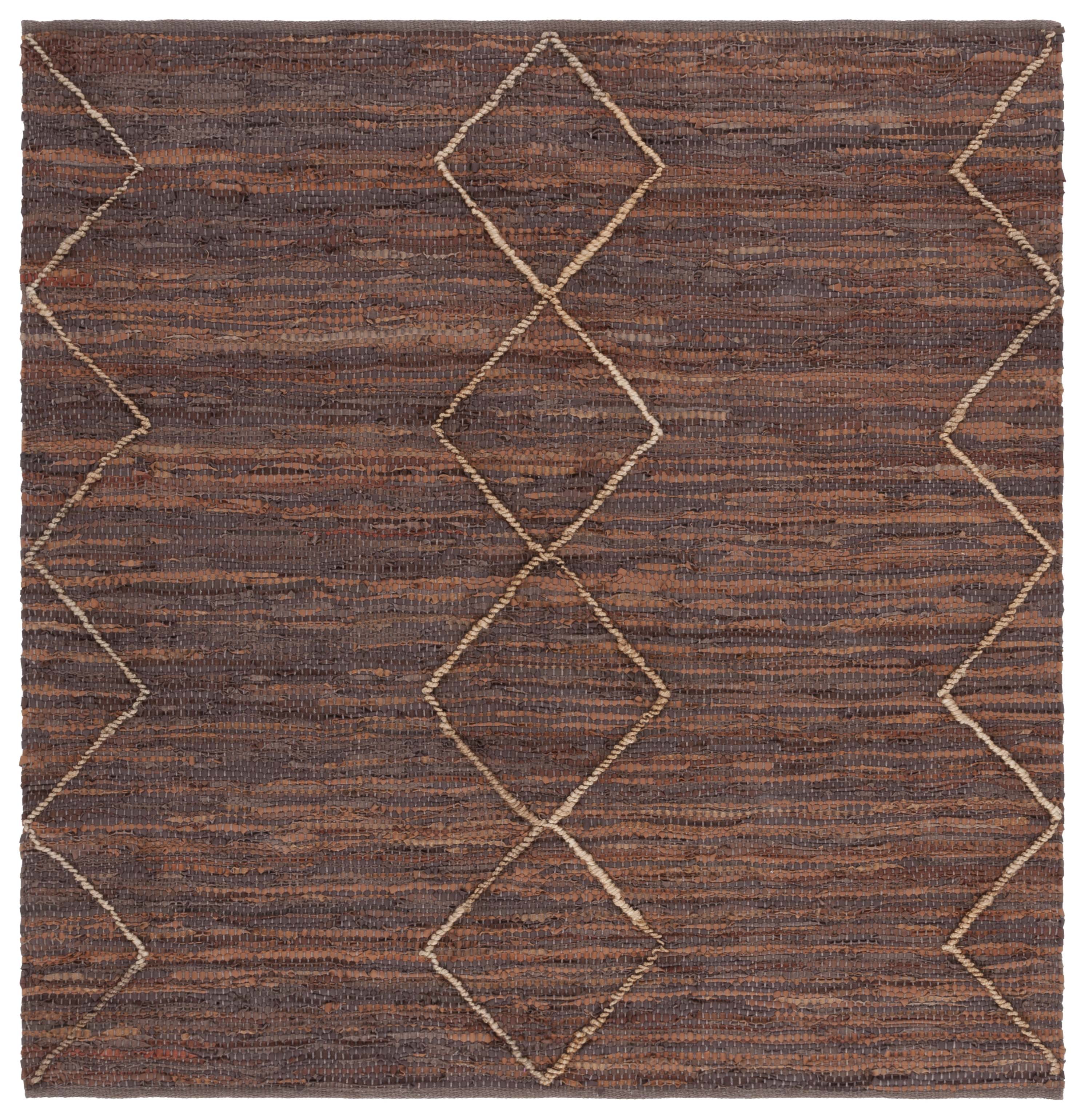 Brown and Natural 6' x 6' Square Leather Geometric Rug