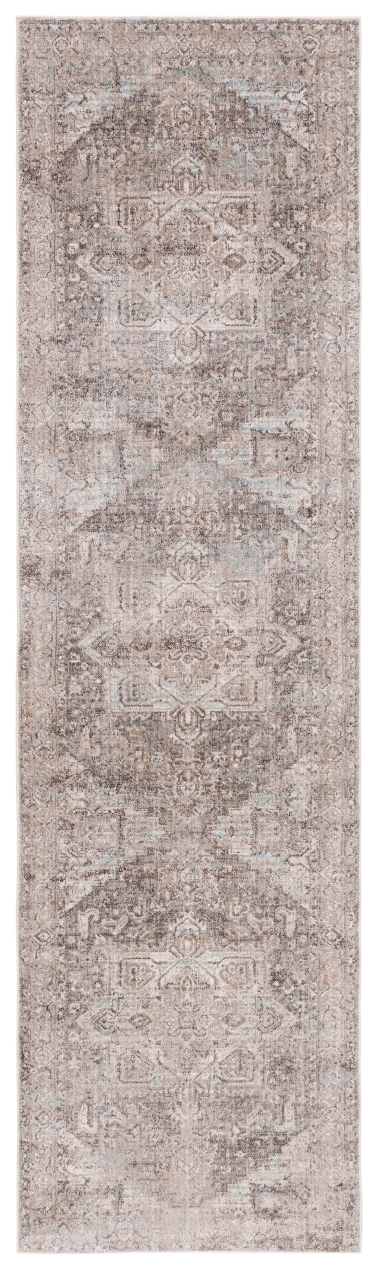 Ivory and Brown Flat Woven Synthetic Runner Rug, 2'2" x 8'