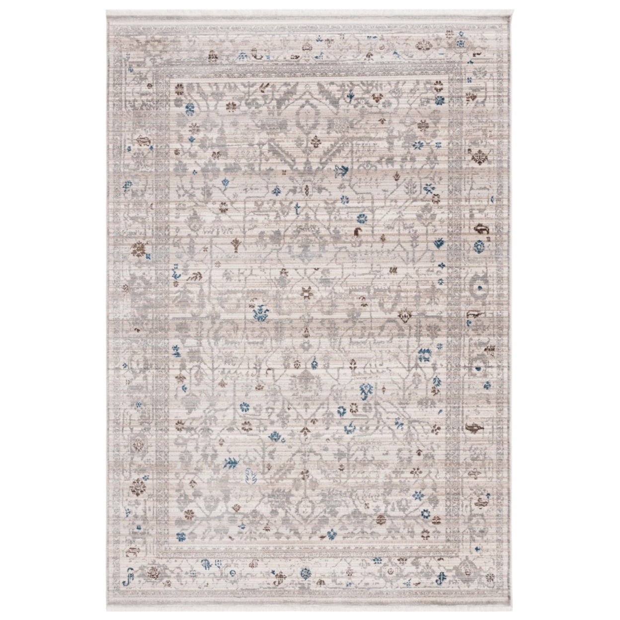 Ivory and Light Grey 5' x 7' Flat Woven Synthetic Area Rug