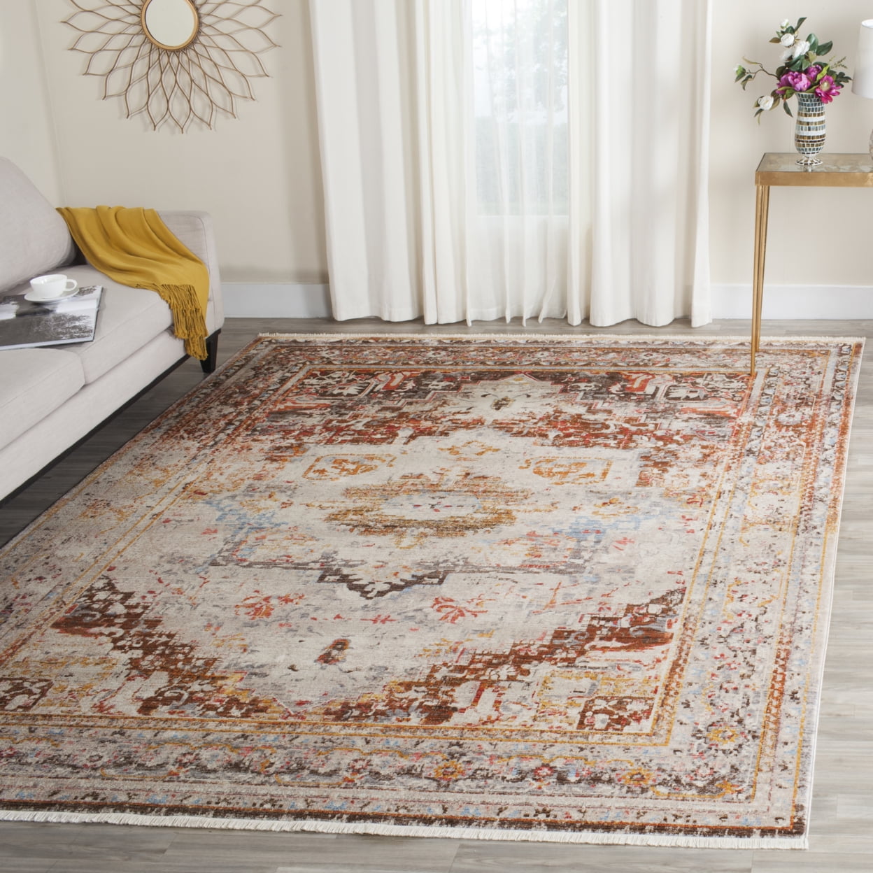 Vintage Persian Cream and Multicolor 8' x 10' Area Rug