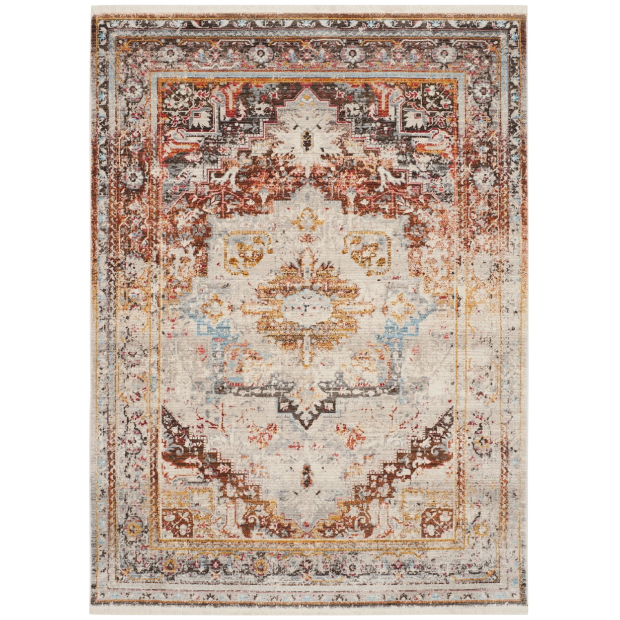 Vintage Persian Cream and Multi Synthetic 5' x 7' Area Rug