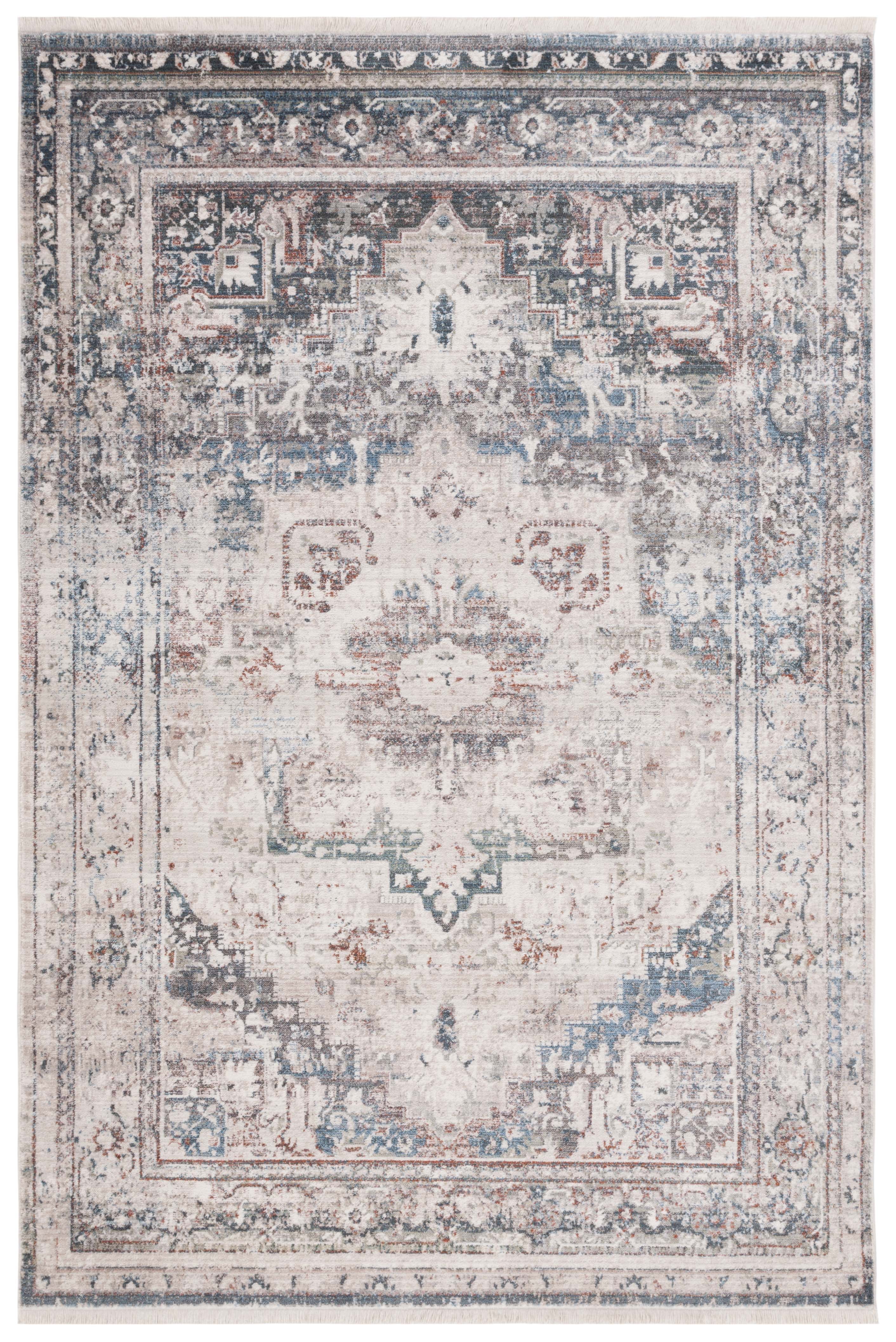 Ivory and Green Synthetic Hand-knotted Rectangular Area Rug, 5' x 7'