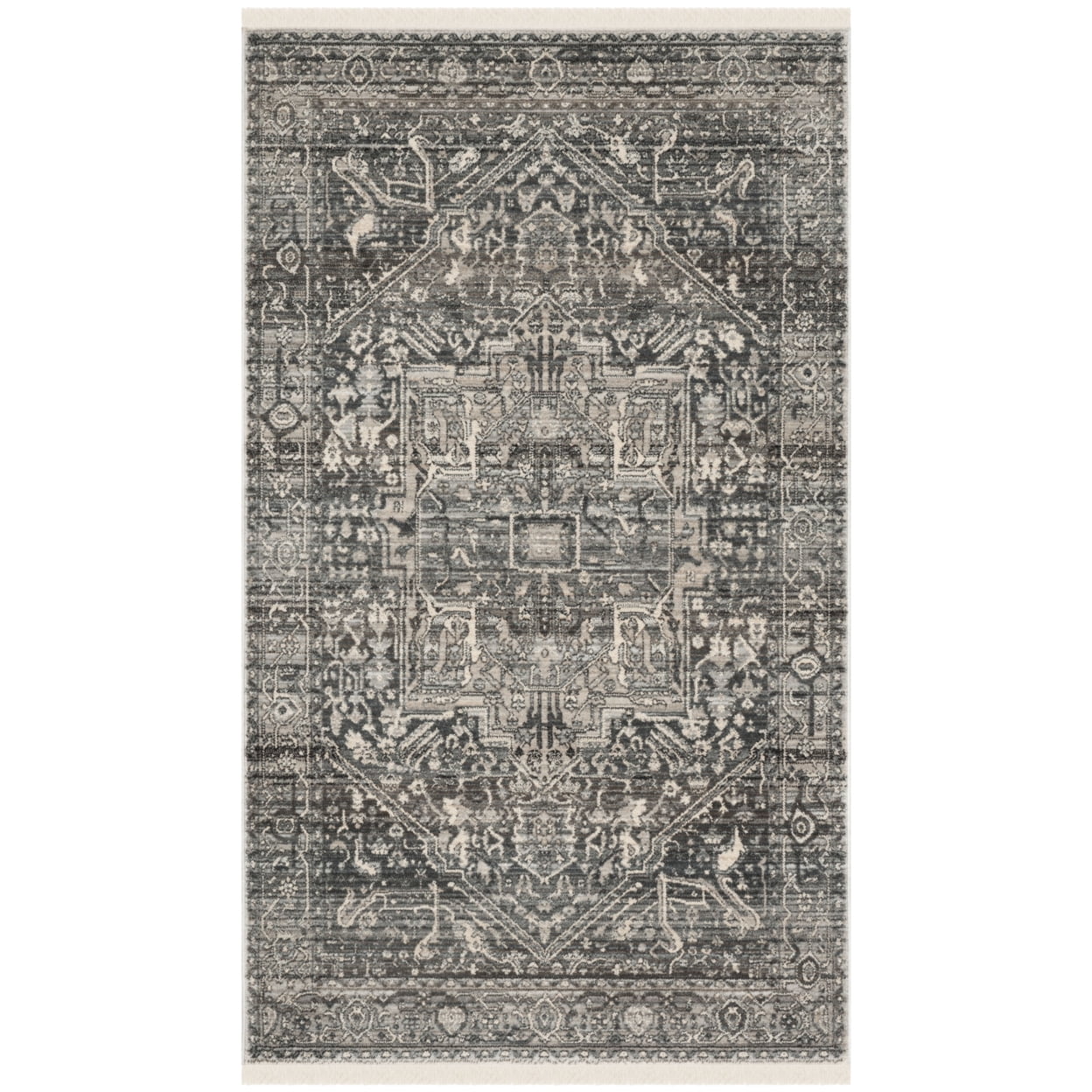 Vintage Persian Grey Charcoal Rectangular Synthetic Area Rug