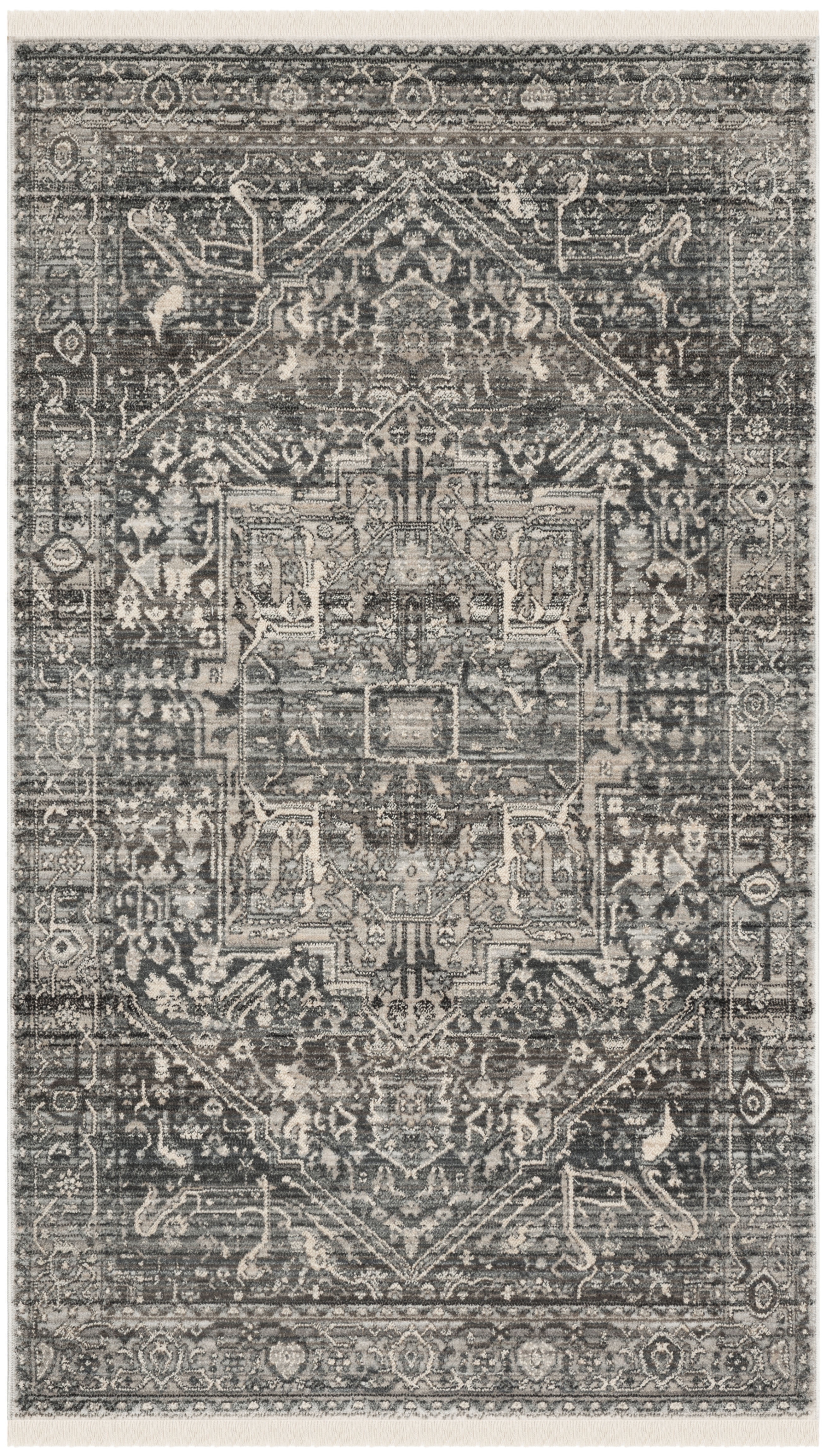 Vintage Persian Grey Charcoal Rectangular Synthetic Area Rug