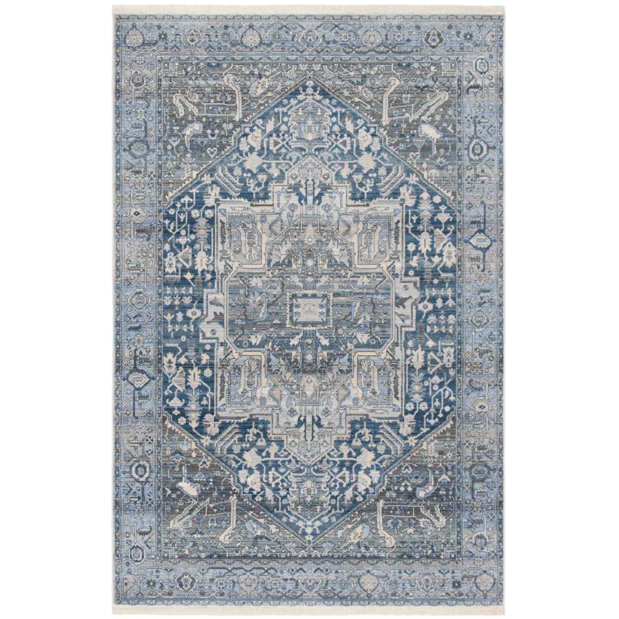 Vintage Charcoal and Blue Synthetic Persian Area Rug, 4' x 6'