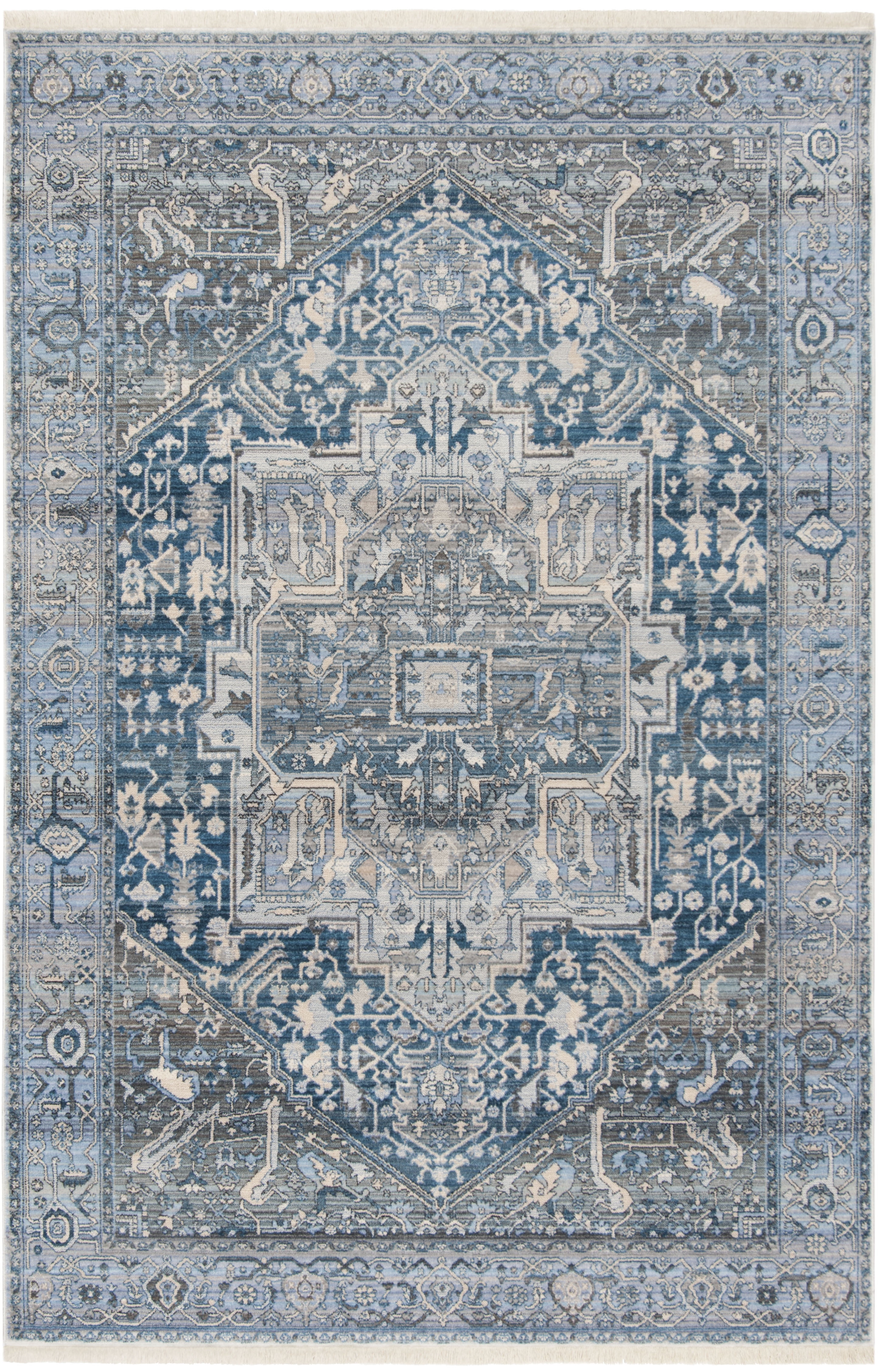 Vintage Persian Charcoal and Blue 8' x 10' Synthetic Area Rug
