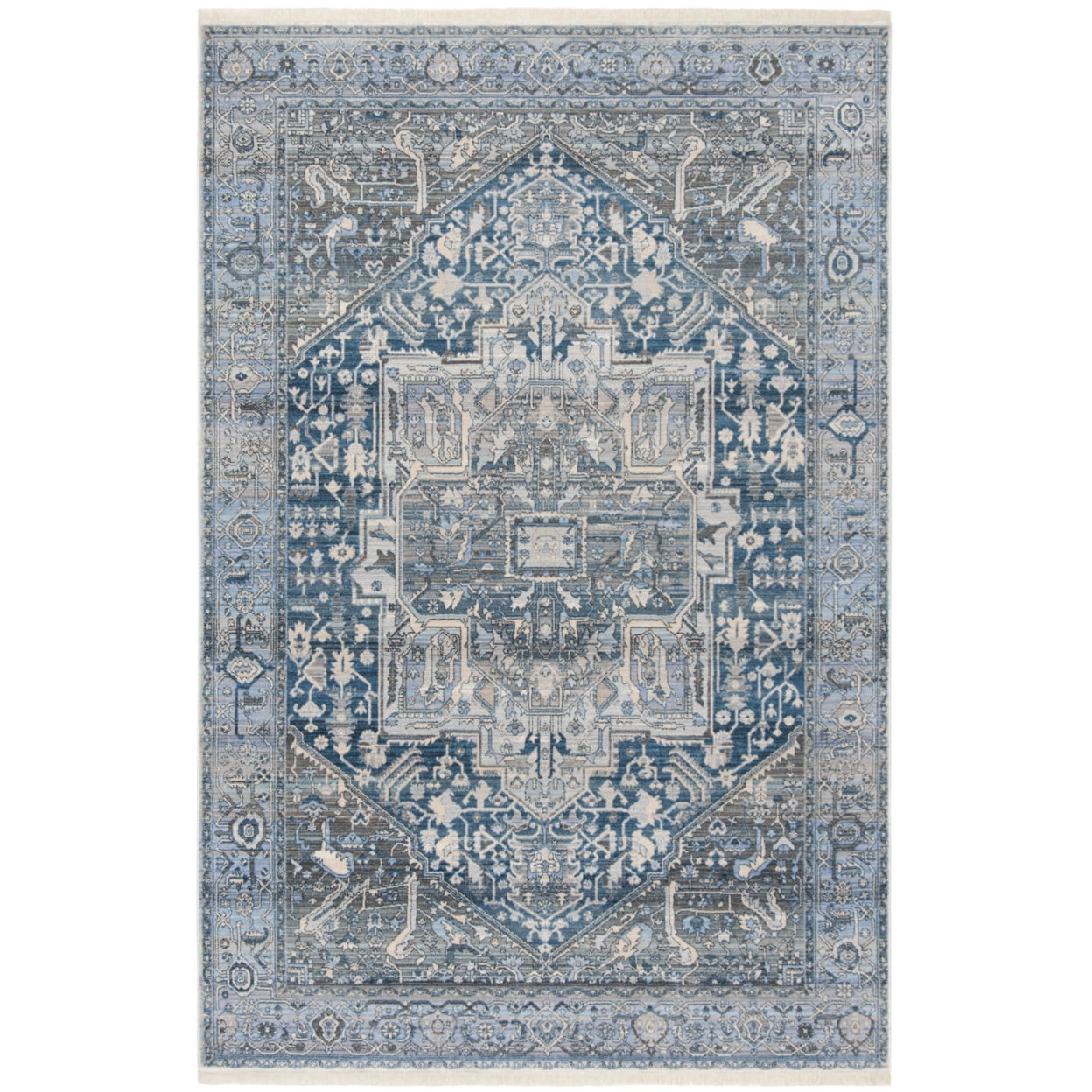 Vintage Persian Charcoal and Blue 8' x 10' Synthetic Area Rug