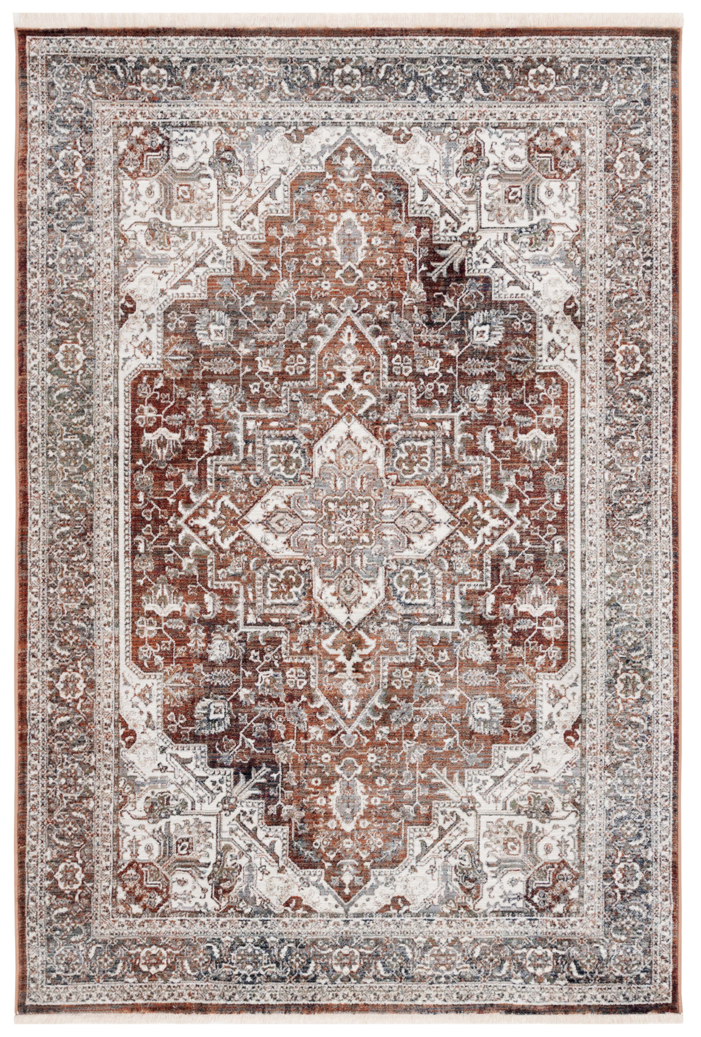 Red and Ivory Rectangular Synthetic Persian Area Rug