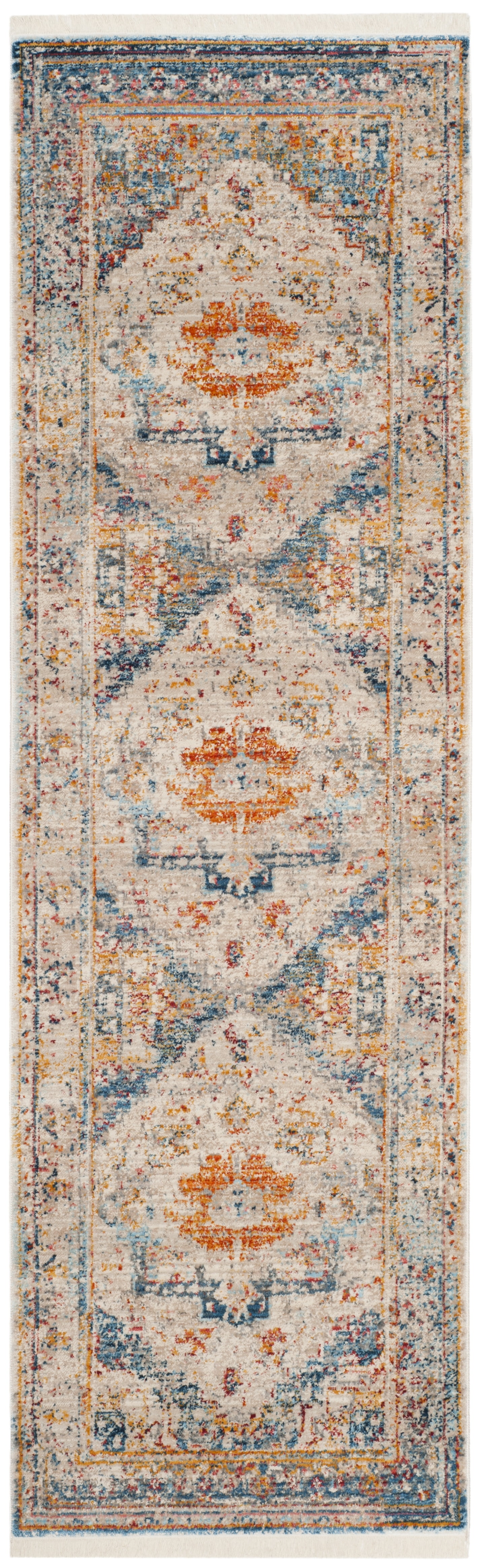 Handmade Blue Synthetic Easy Care Runner Rug 26" x 7'