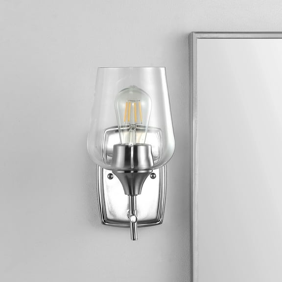 Safavieh Valda 11 in. H One Light Wine Glass Wall Sconce, Nickel/Clear