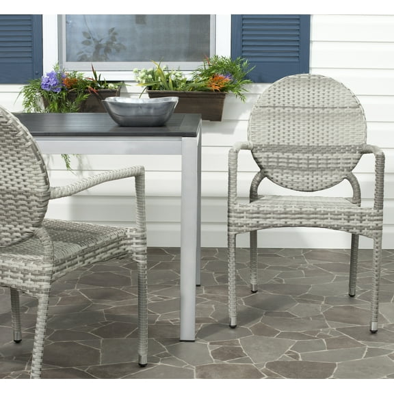 Safavieh Valdez Outdoor Patio Stacking Arm Chair, Set of 2 - Grey