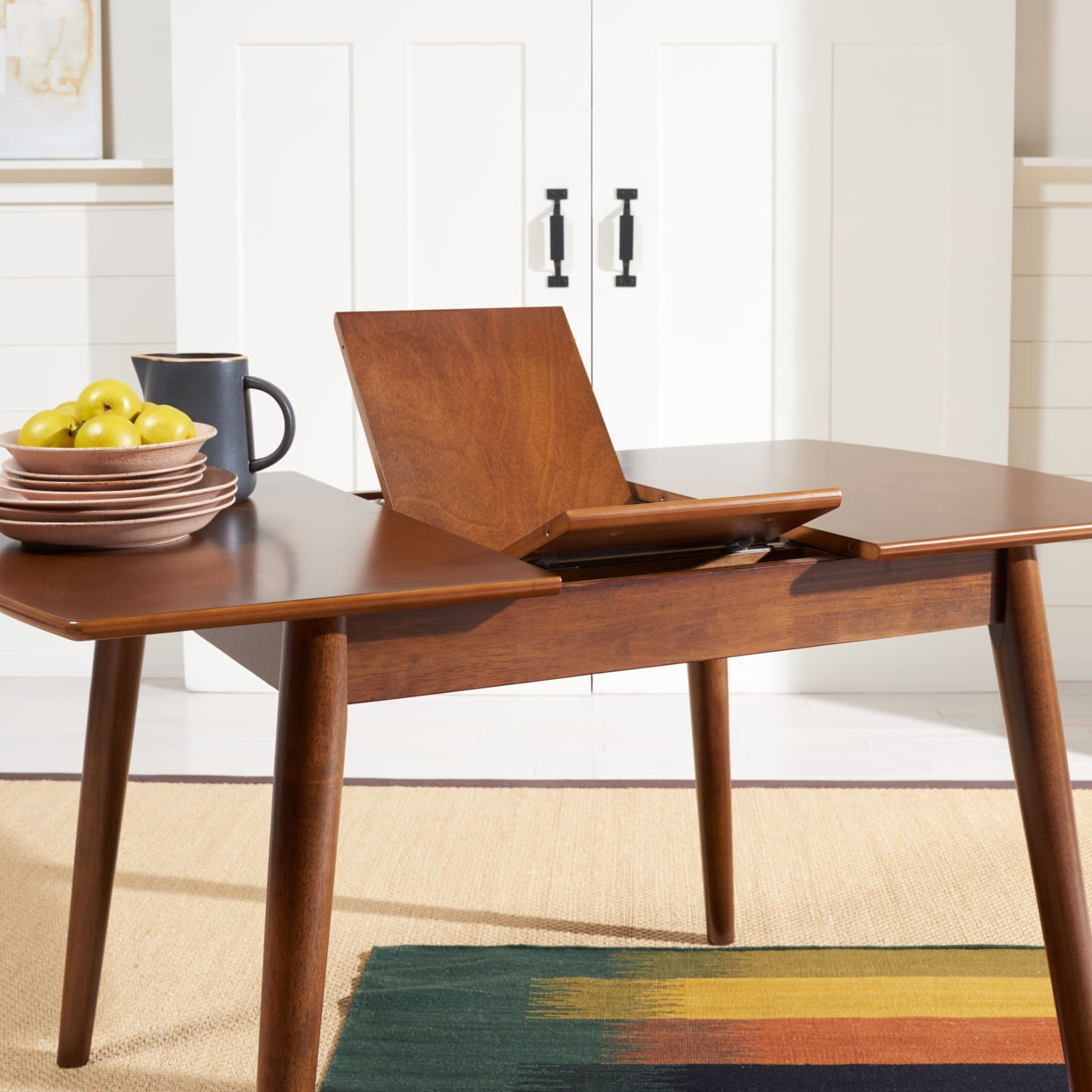 Walnut Wood Extendable Rectangular Dining Table with Graduated Legs