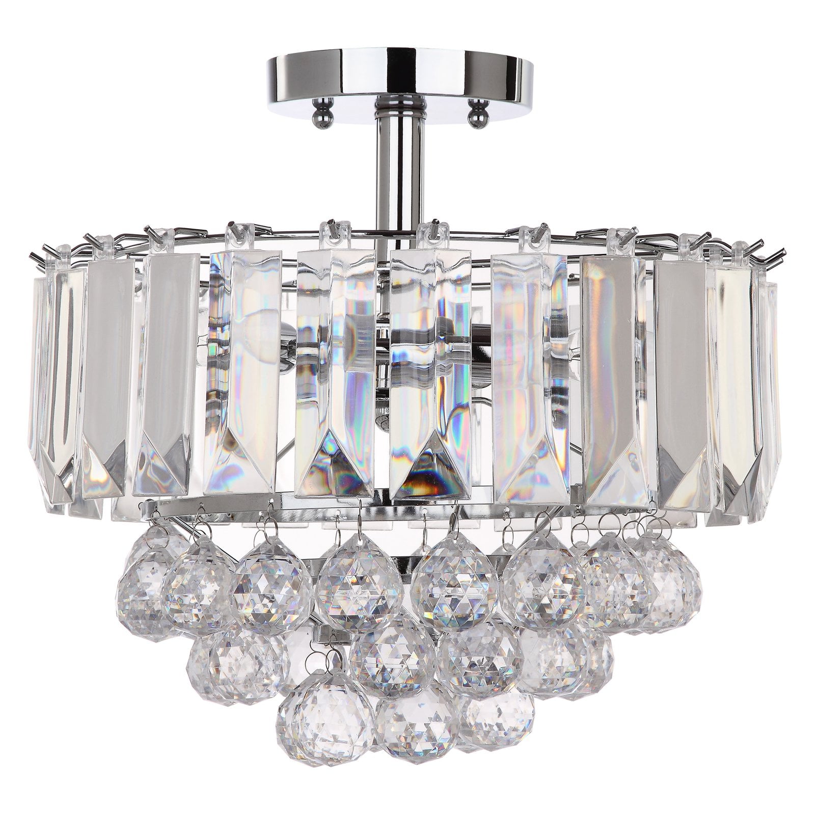 Chrome and Crystal Drum Flush Mount Ceiling Light