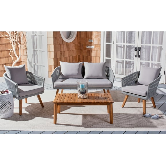 Safavieh Velso Outdoor 4 Piece Conversation Set - Grey/Grey Cushion