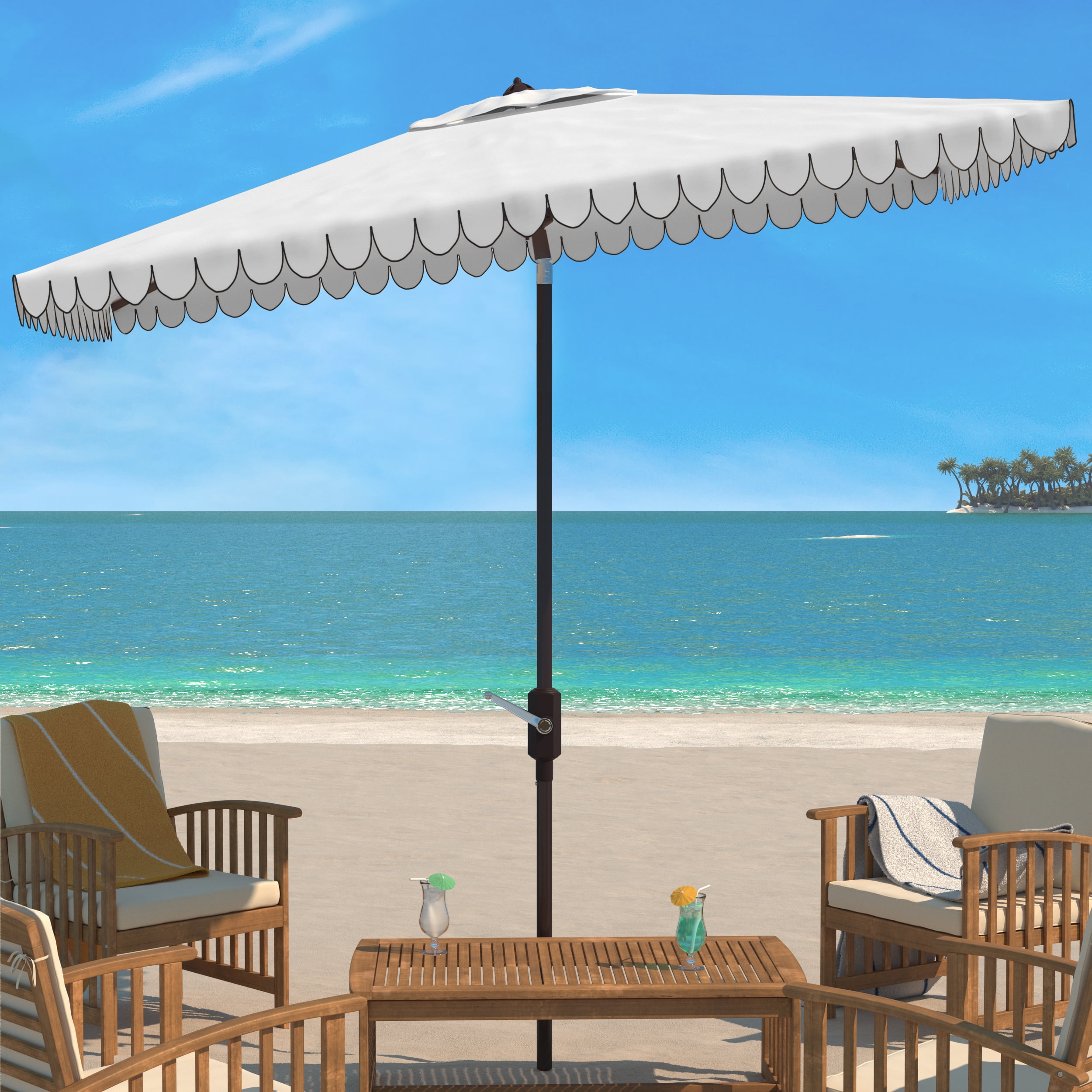 Venice White and Black 6.5 x 10 Ft Rectangular Crank Patio Umbrella