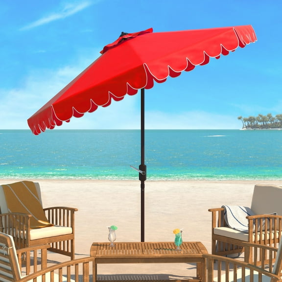 Safavieh Venice 9' Market Crank Tilt Patio Umbrella, Red/White