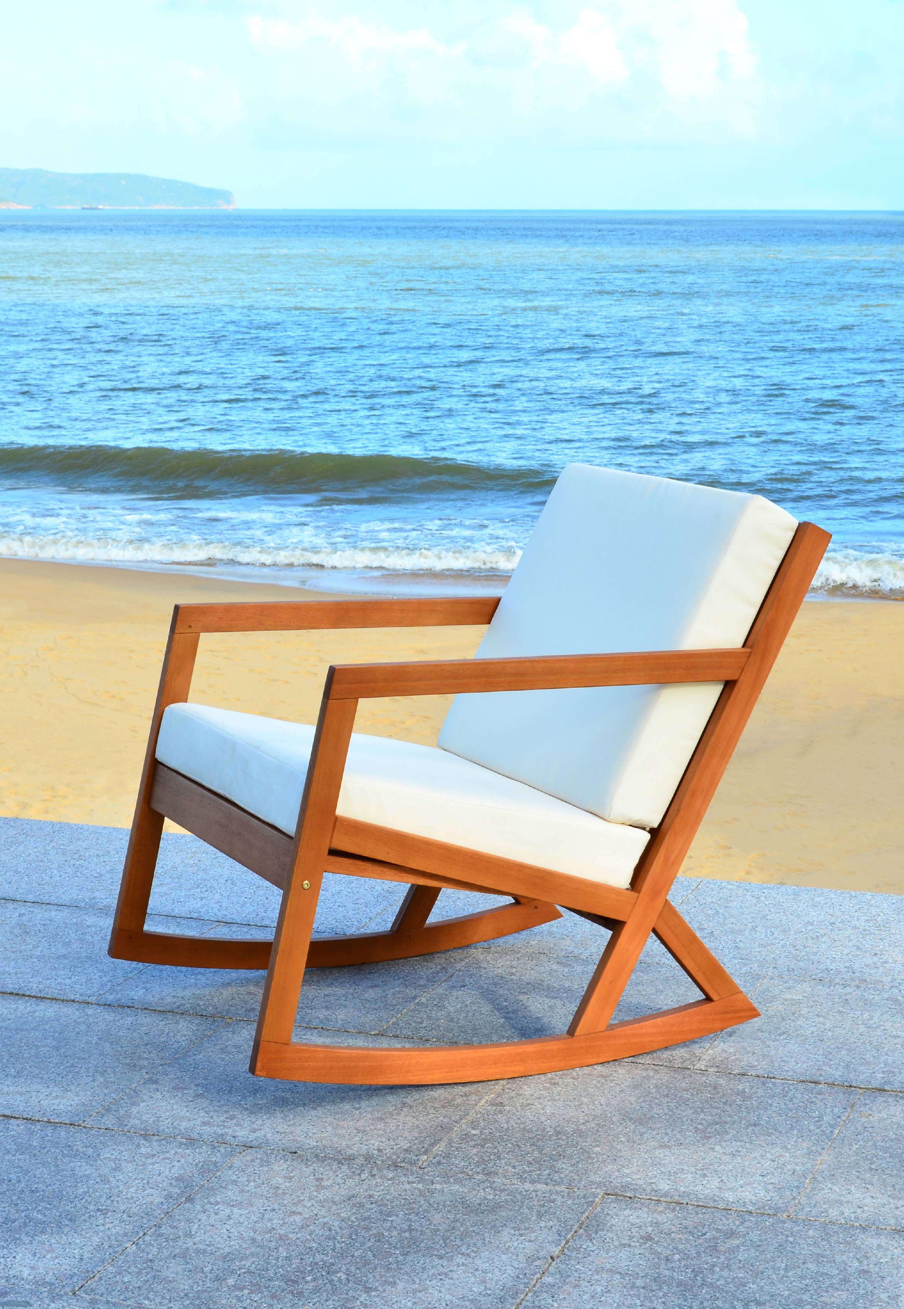 Eucalyptus Brown Wooden Rocking Chair with Cushions