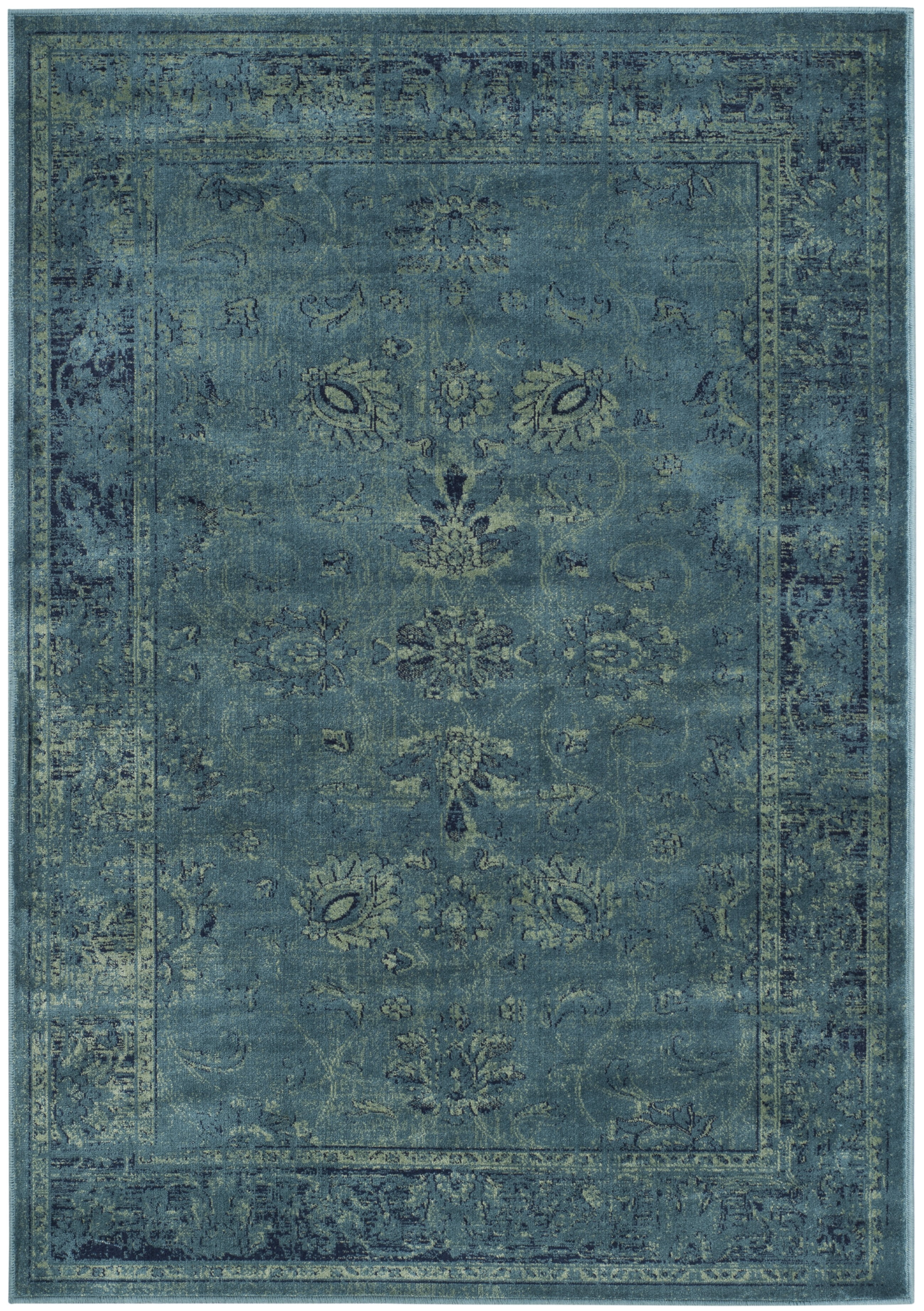 Turquoise and Multi Oriental Wool and Viscose Area Rug
