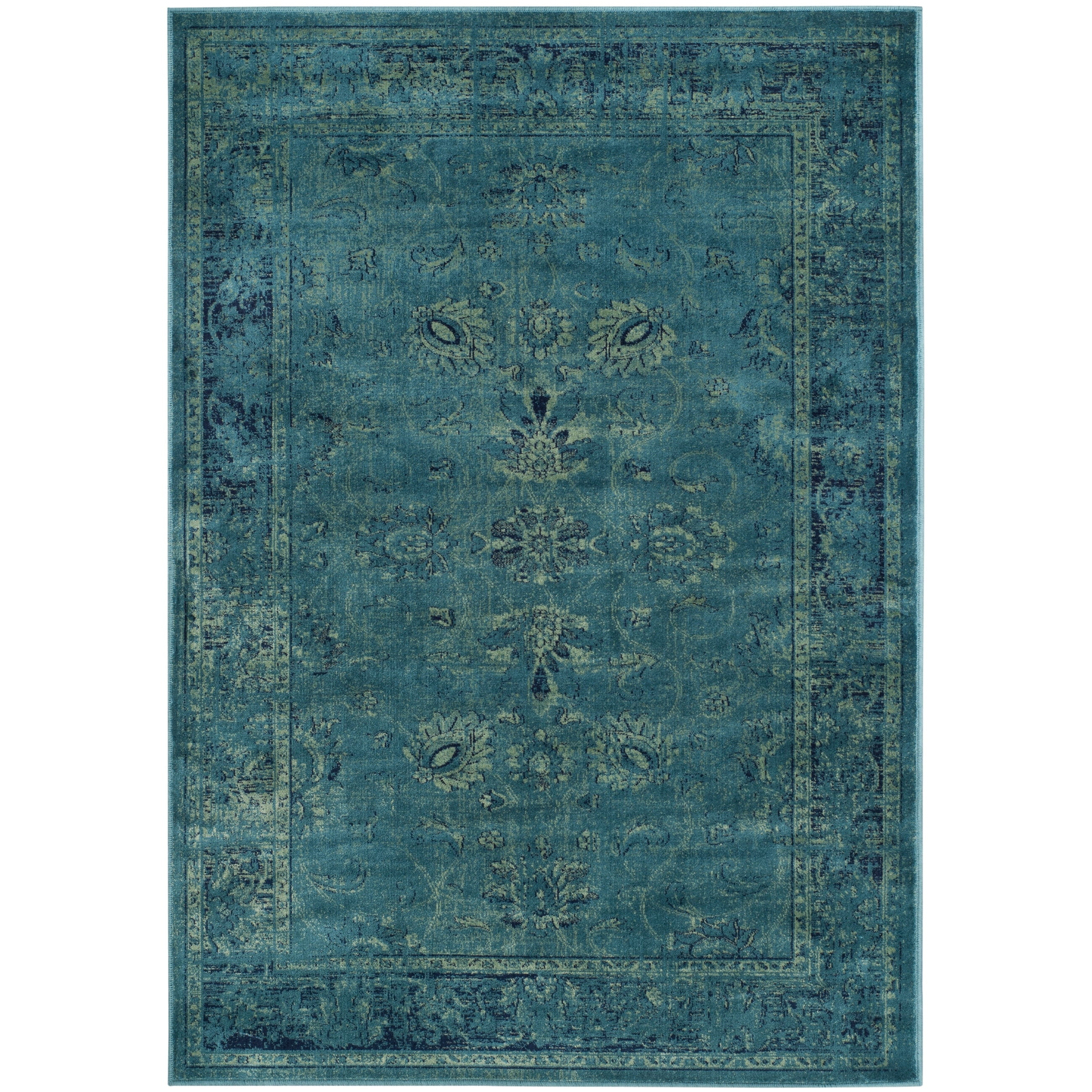 Turquoise Vintage Distressed Oriental Wool Blend Rug 3'4" x 4'7"