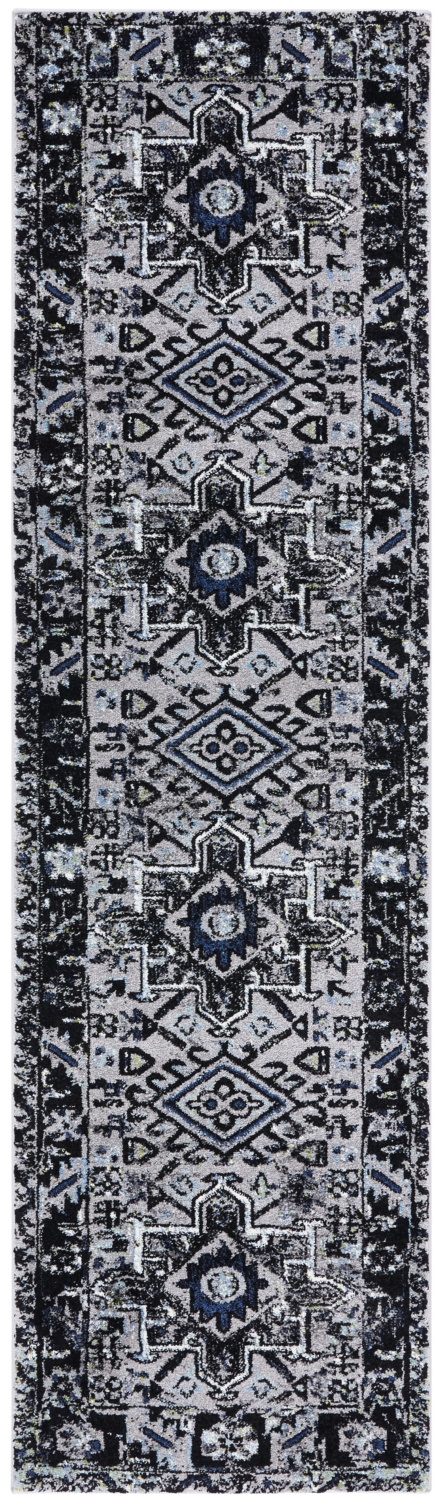 Vintage Light and Dark Grey Oriental Runner Rug