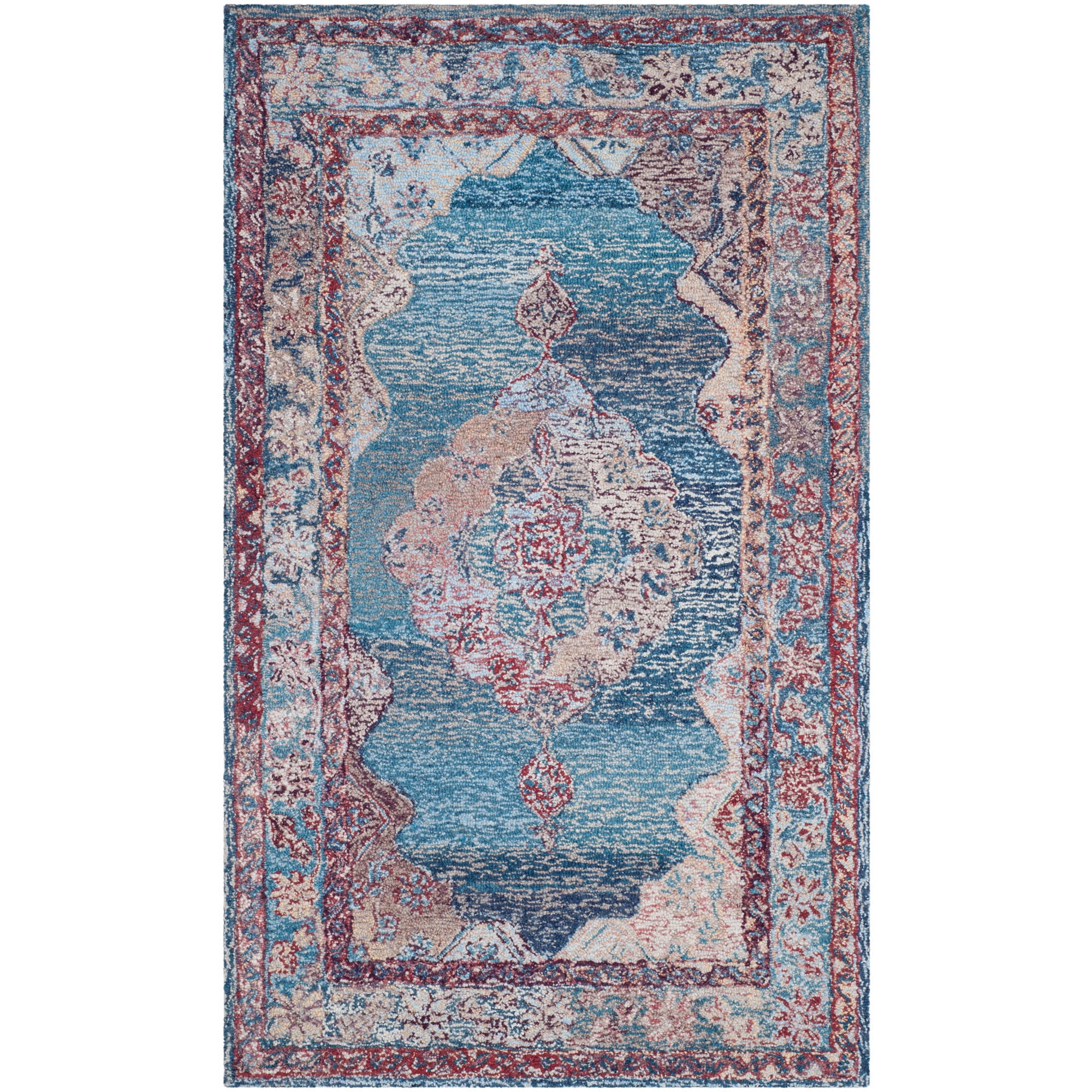 Vintage Blue Hand-Tufted Wool and Viscose Area Rug