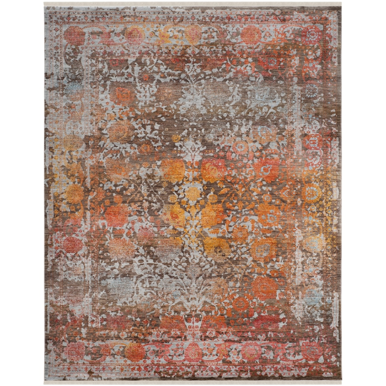 Vintage Persian Brown and Multicolor Synthetic Area Rug, 9' x 11'7"