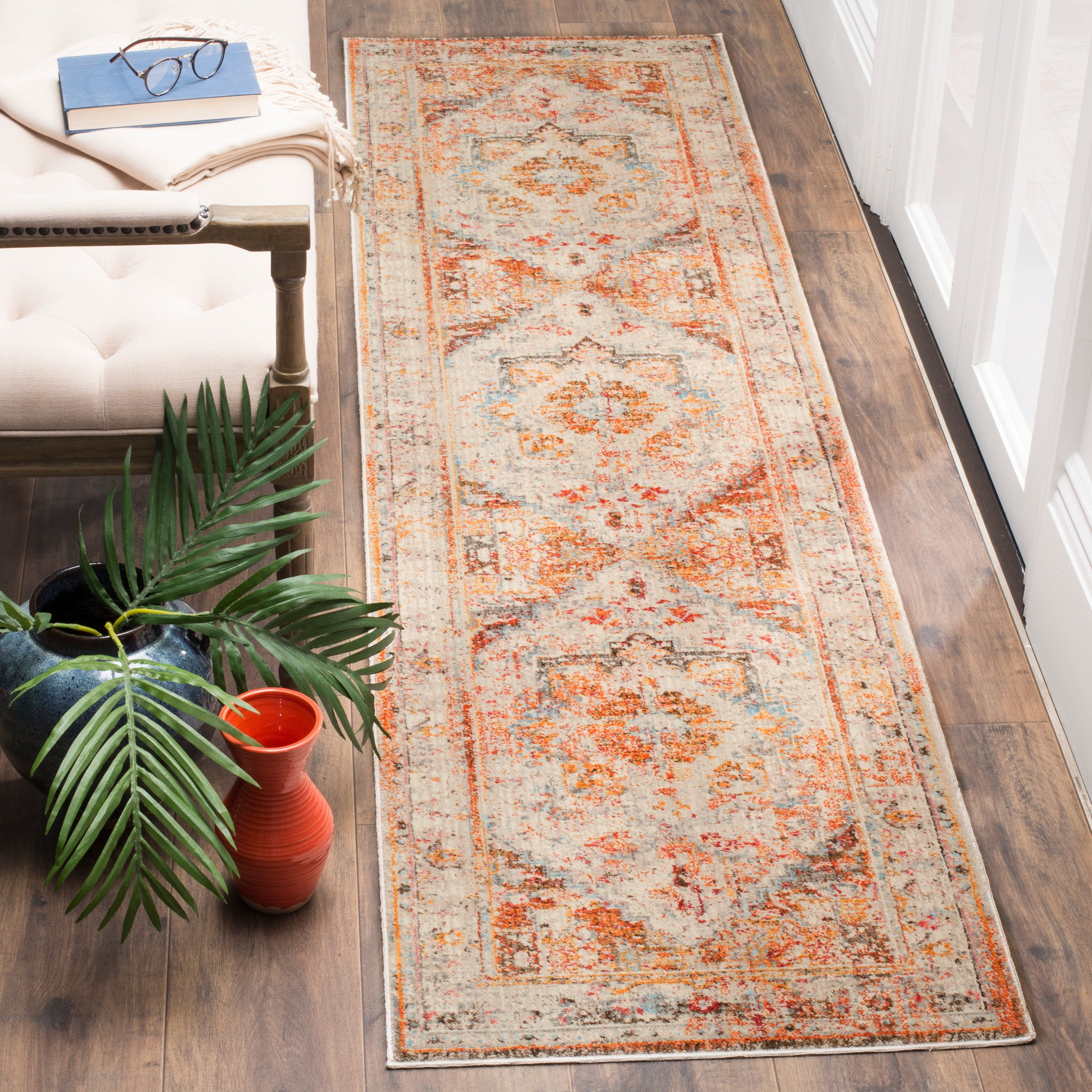 Cream and Multicolor Persian Style Runner Rug