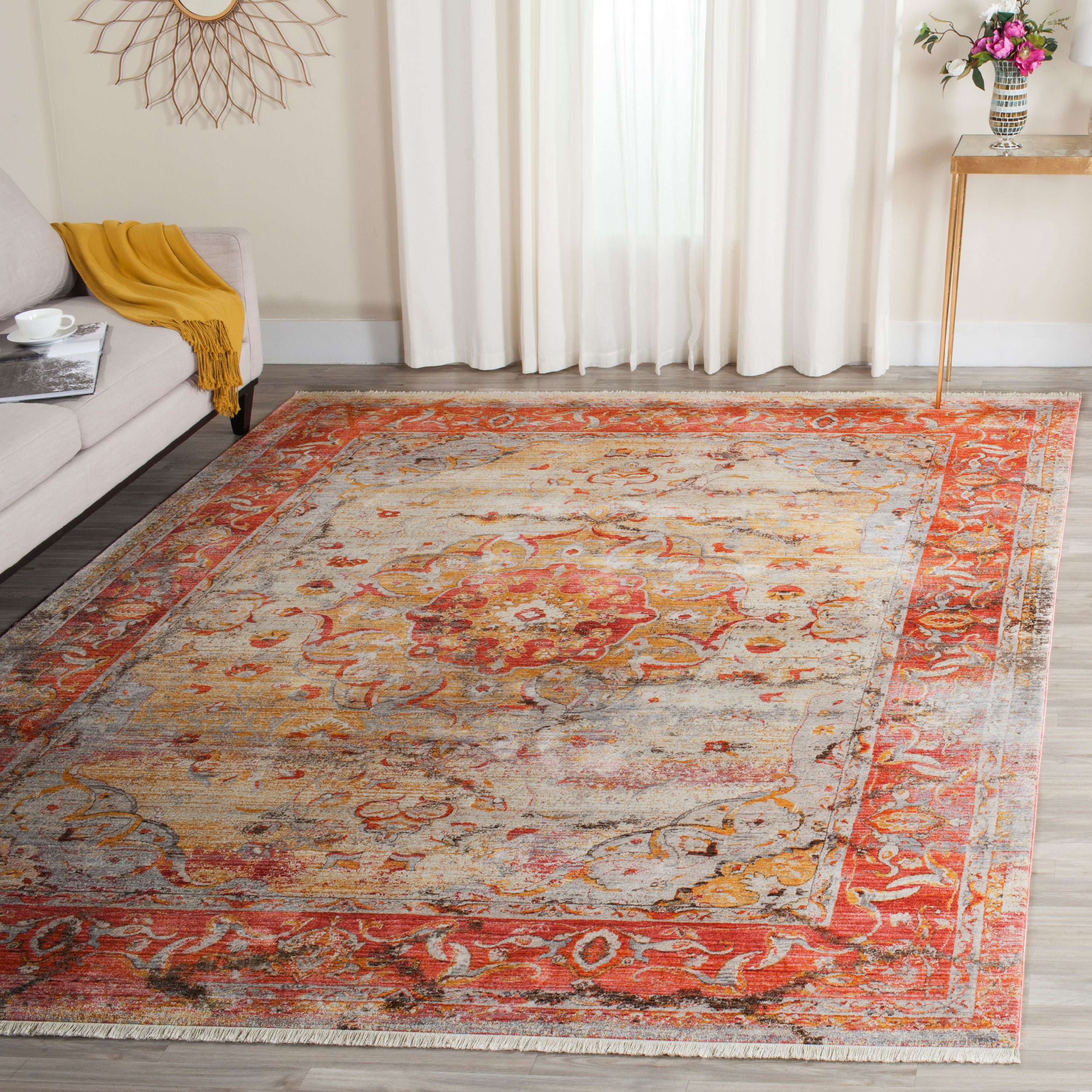 Saffron and Cream Flat Woven Wool Square Rug, 8' x 10'