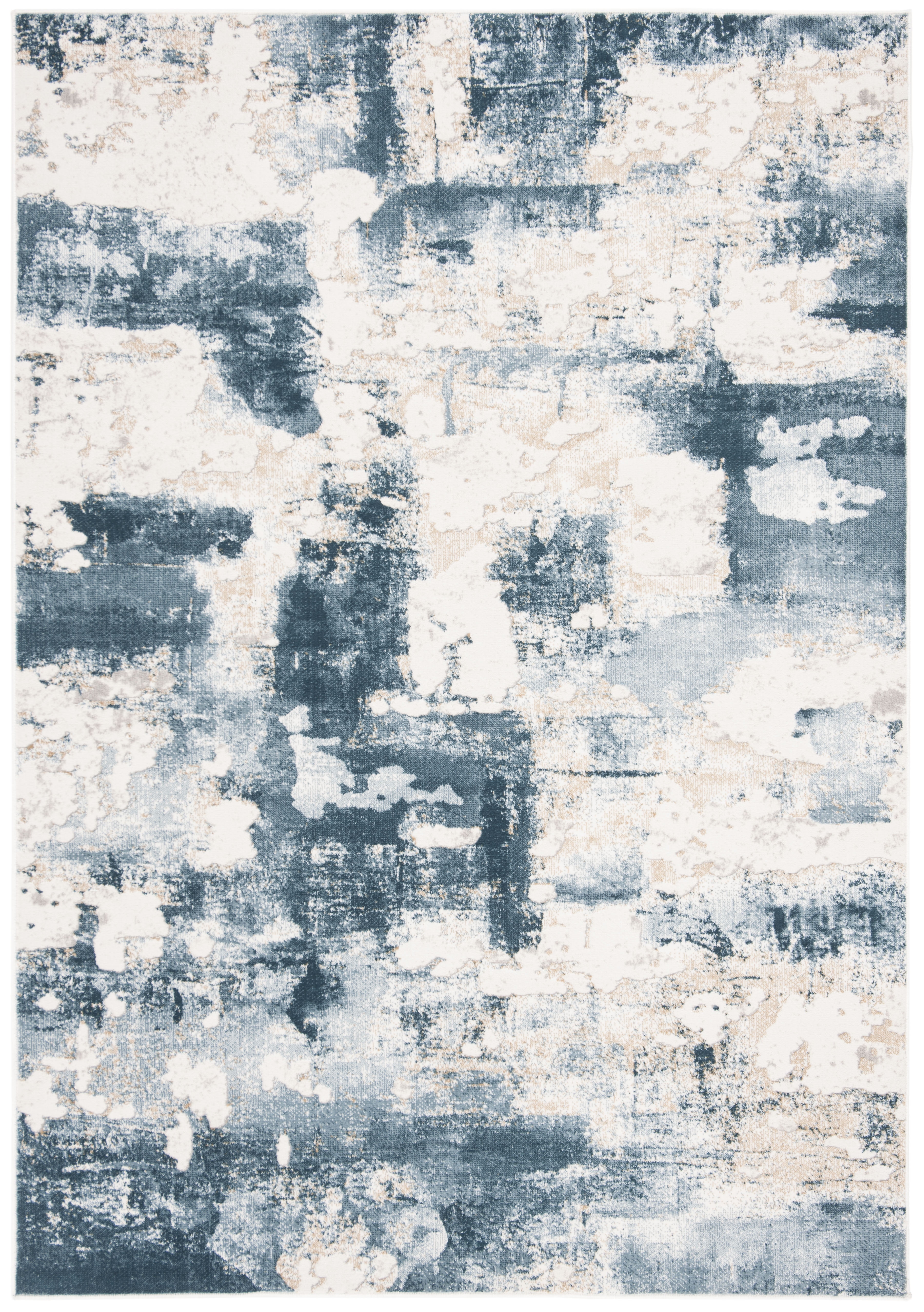 Beige and Turquoise Abstract Rectangular Synthetic Rug, 3x5 Feet