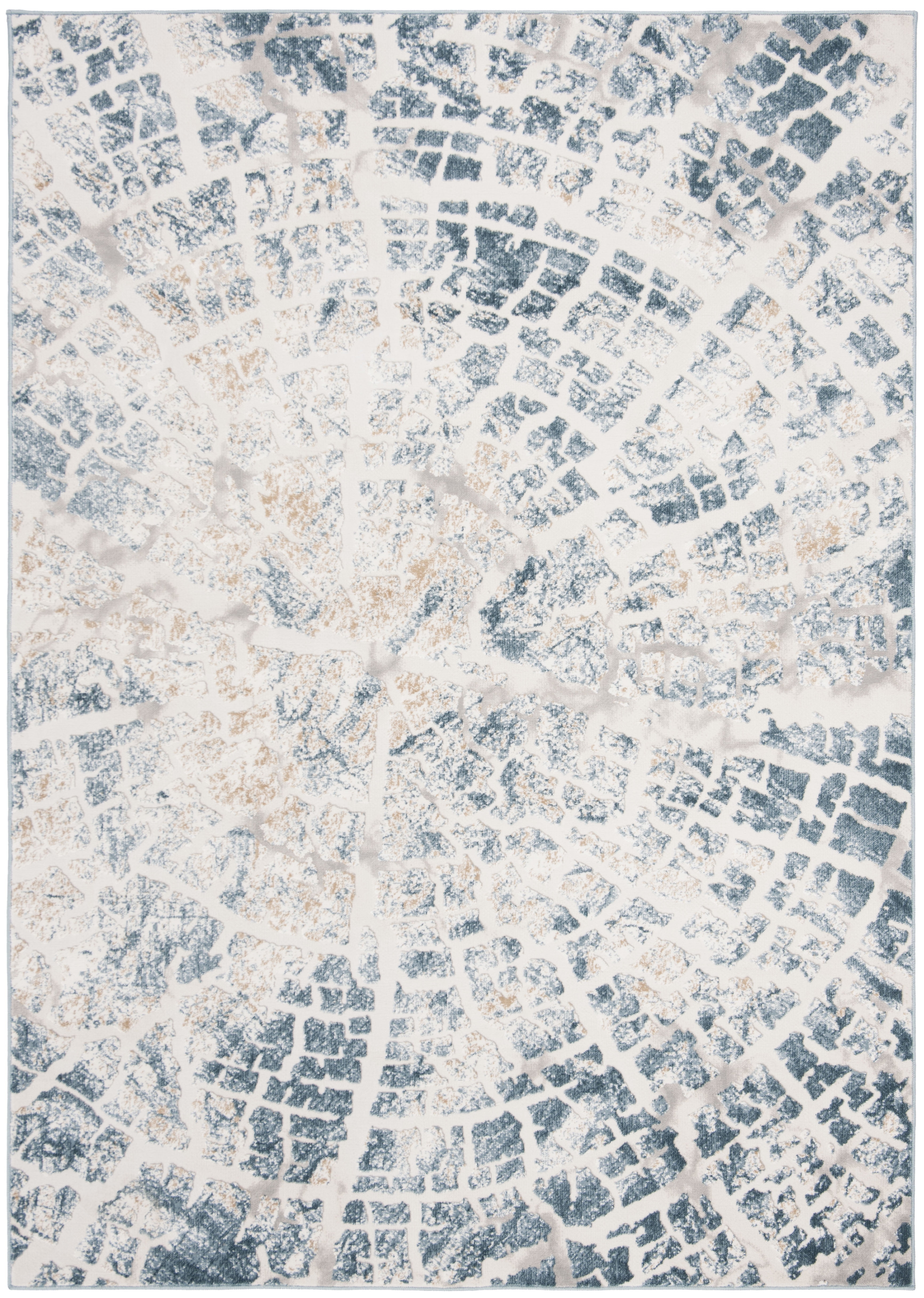 Blue Abstract Synthetic Stain-Resistant Rectangular Area Rug
