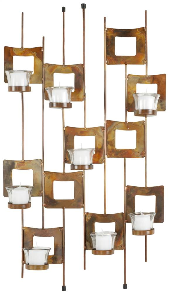 Burnished Copper and Brass Geometric Wall Sconce with Glass Candle Cups