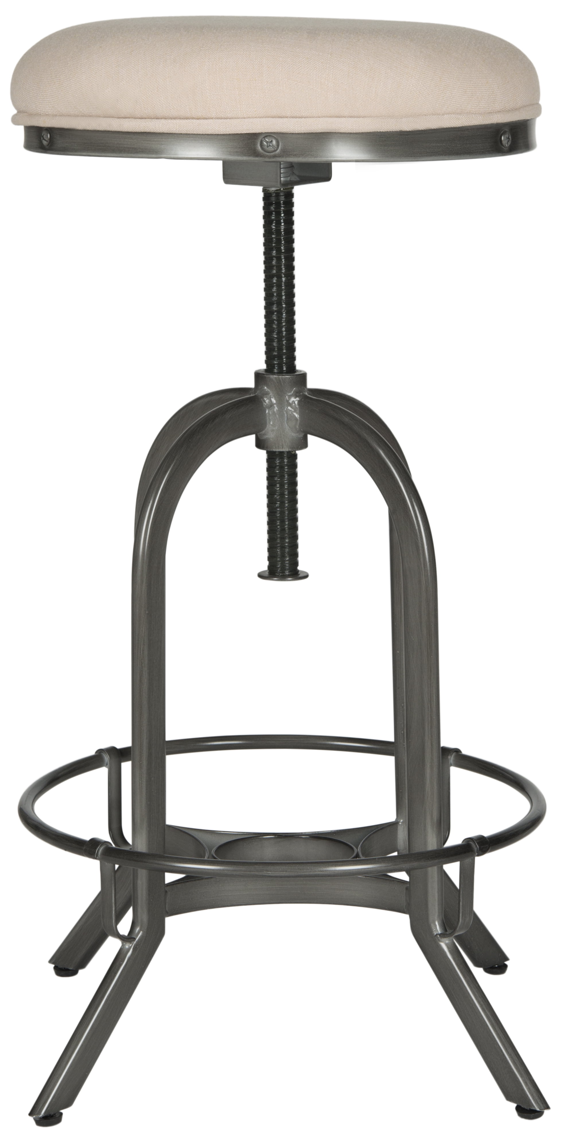 Transitional Beige and Black Adjustable Swivel Stool with Wood and Metal