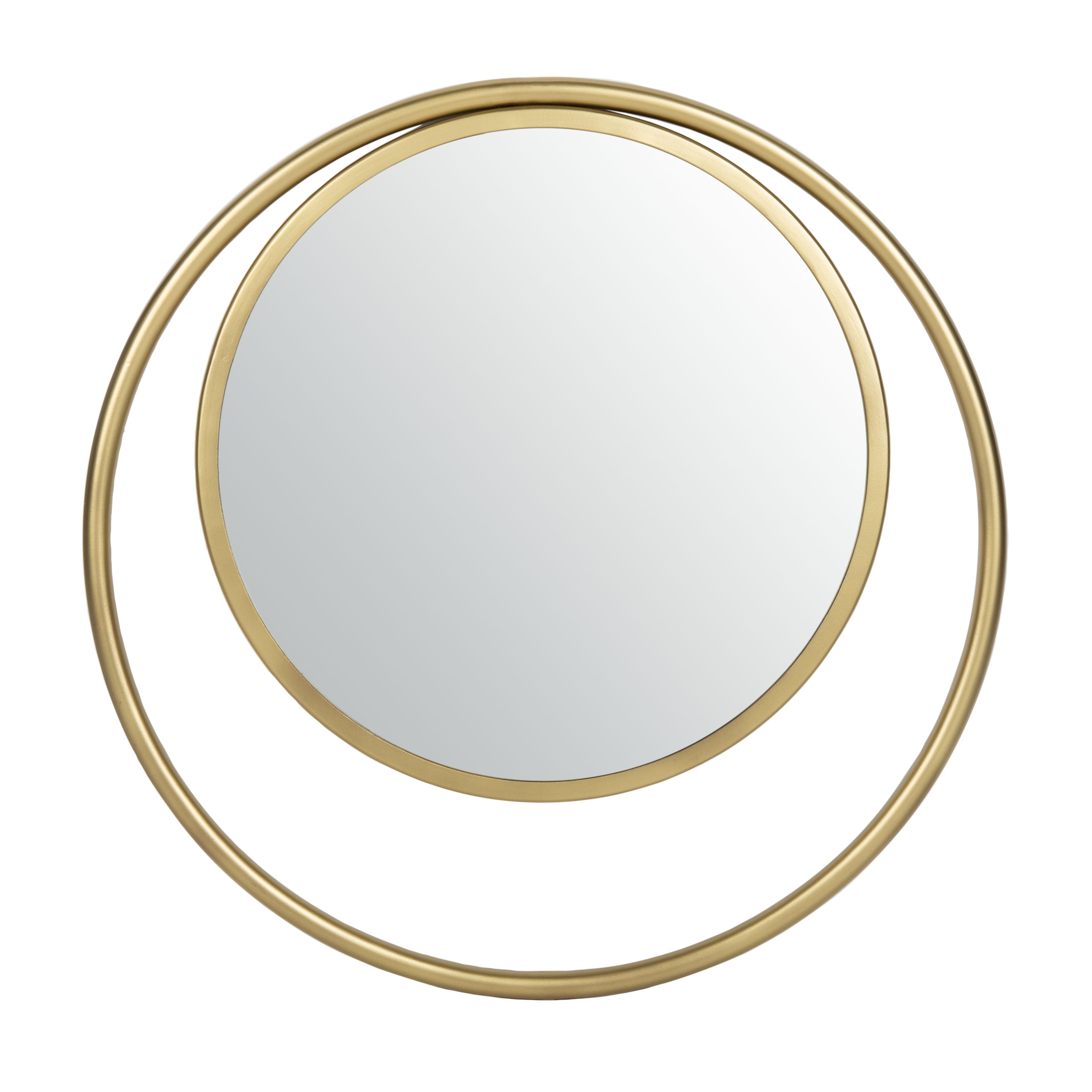 Contemporary Round Wood & Gold Brushed Brass 23.75" Mirror